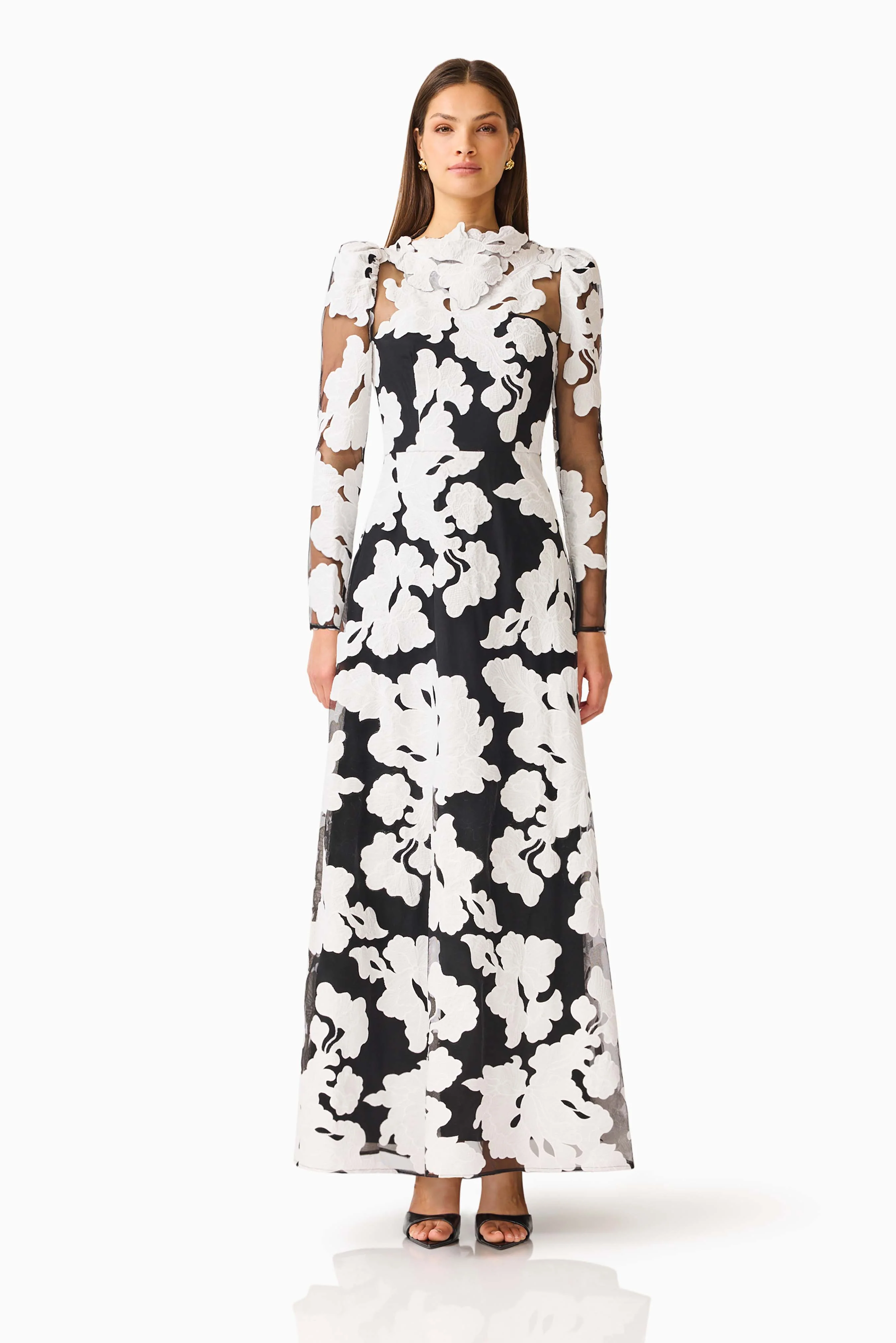 Bloomnoir Long Sleeve Maxi Dress in Black & White
