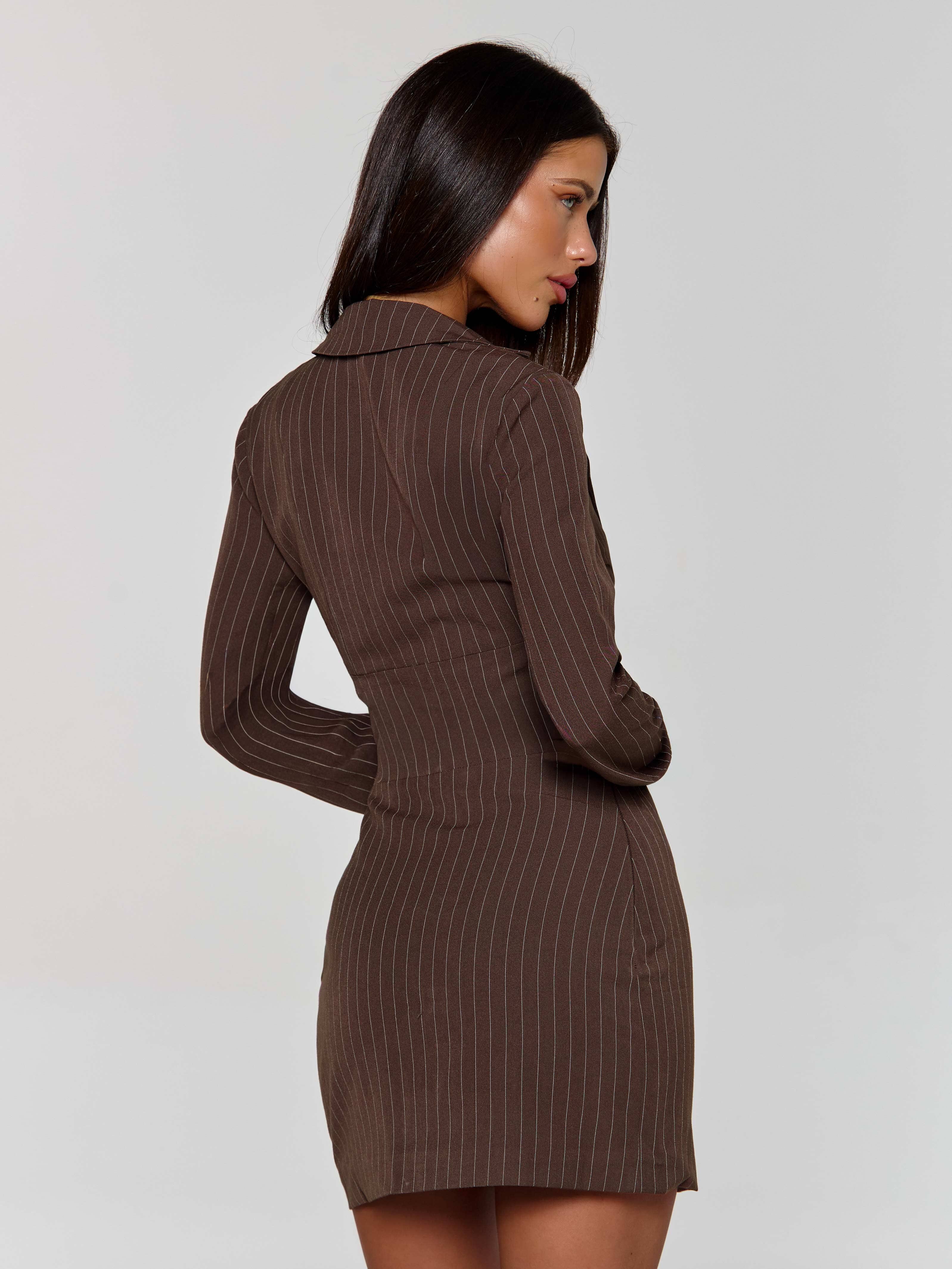 Kessia-Mini-Dress-Brown-Pinstripe