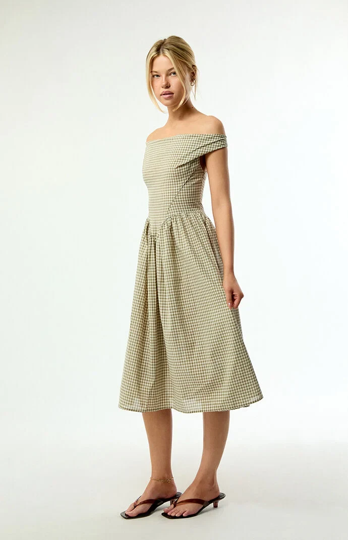 Daisy Street Crime Gingham Midi Dress