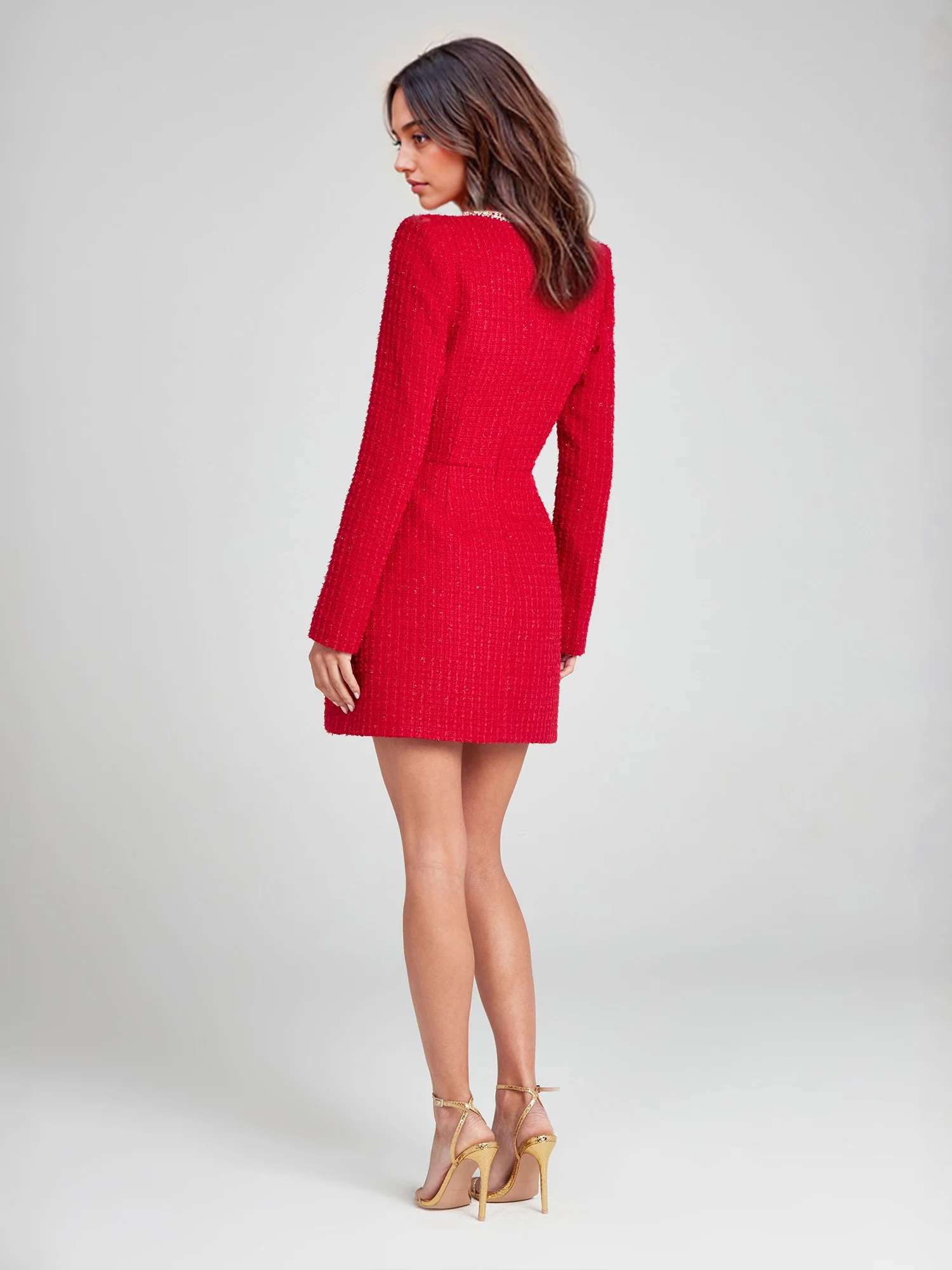 Red Dress with Beaded Square Neckline