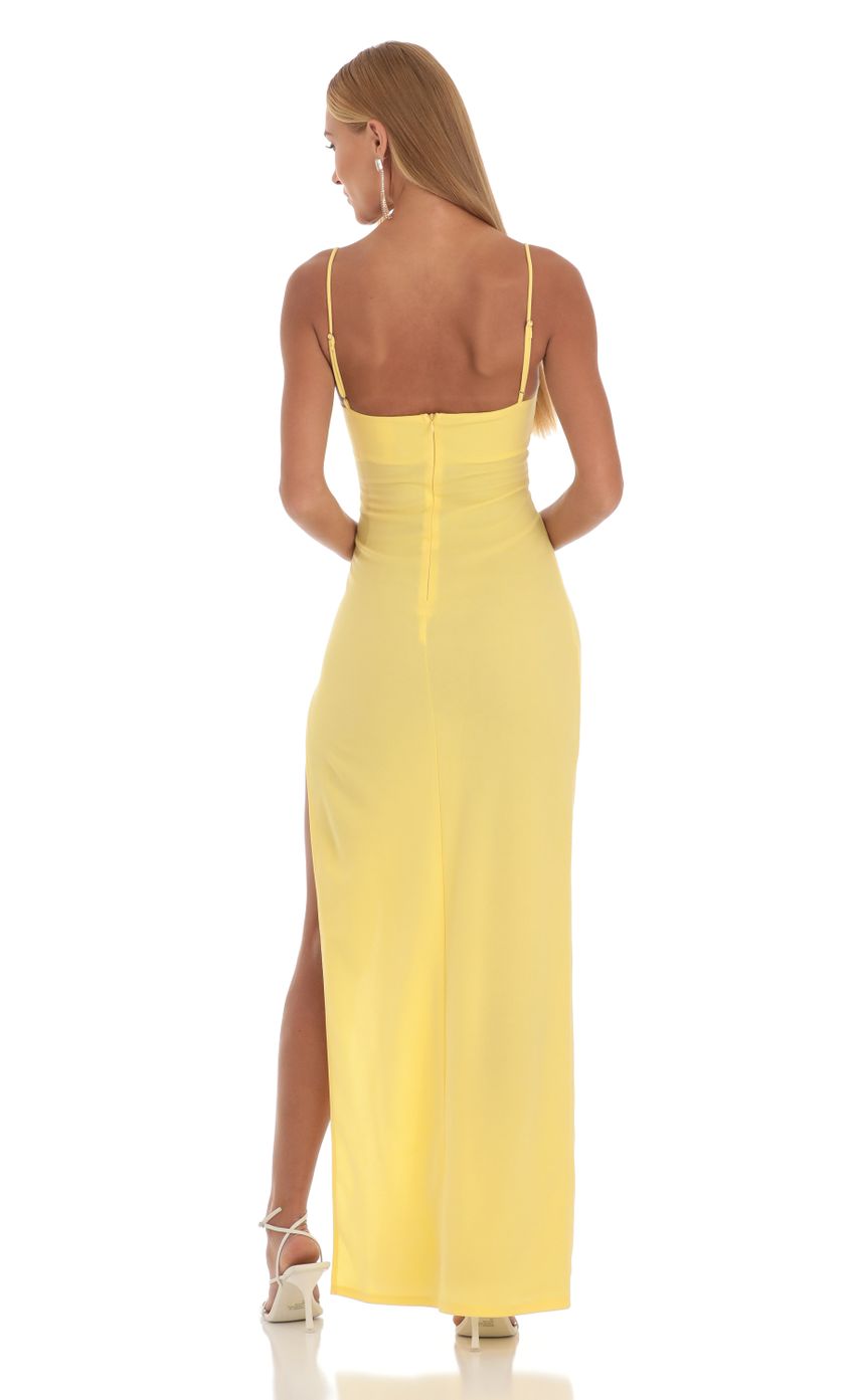Crepe Rhinestone Corset Maxi Dress in Yellow