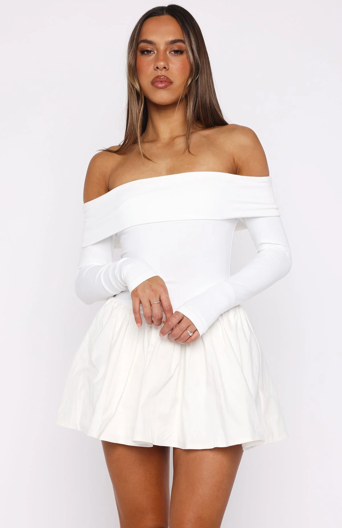Big Reveal Long Sleeve Mini Dress Off White