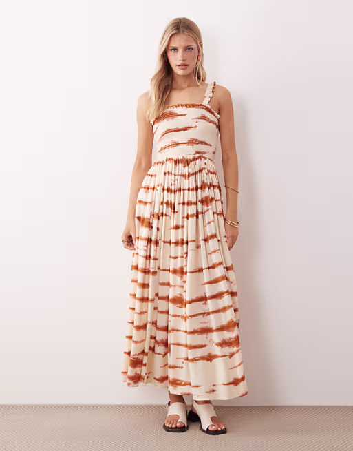 Iisla & Bird beach maxi dress in tie dye brown and cream