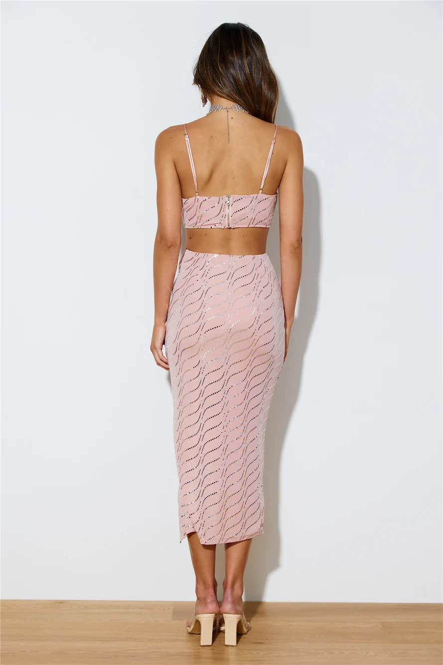 Like A Genie Midi Skirt Blush Shimmer