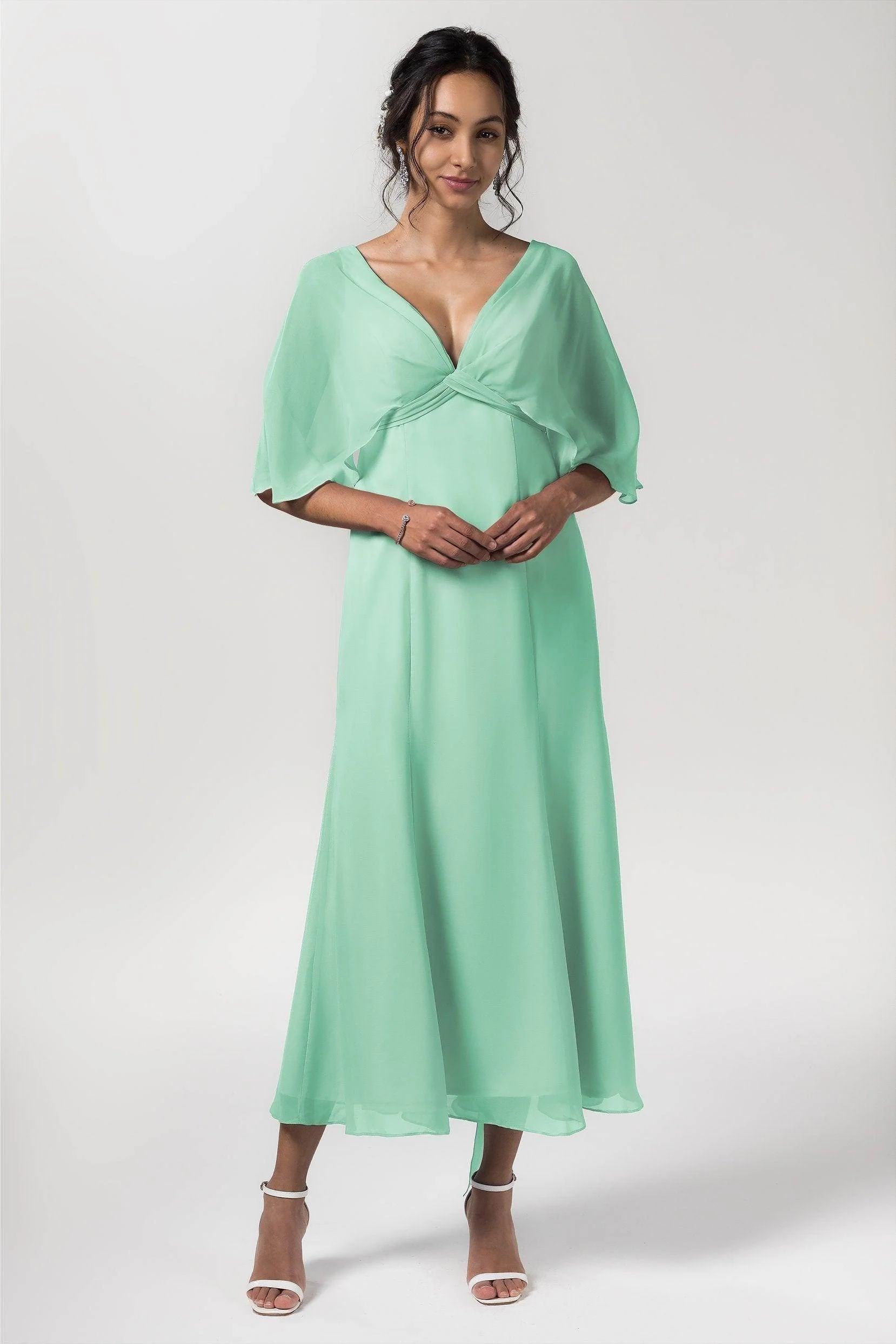 A-Line Tea Length Chiffon Bridesmaid Dress CB0553