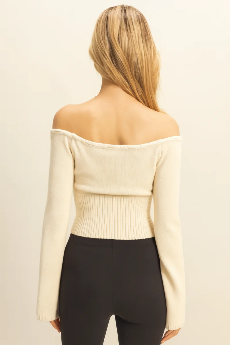 Off-The-Shoulder Tie-Front Sweater Top