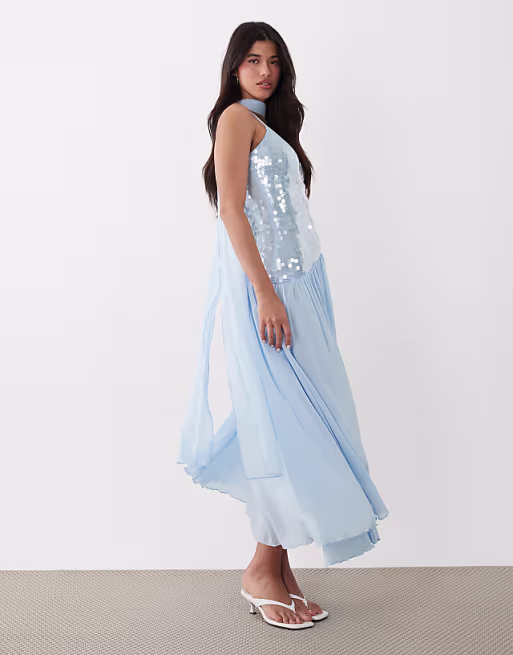 Gina Tricot sequined maxi dress in light blue