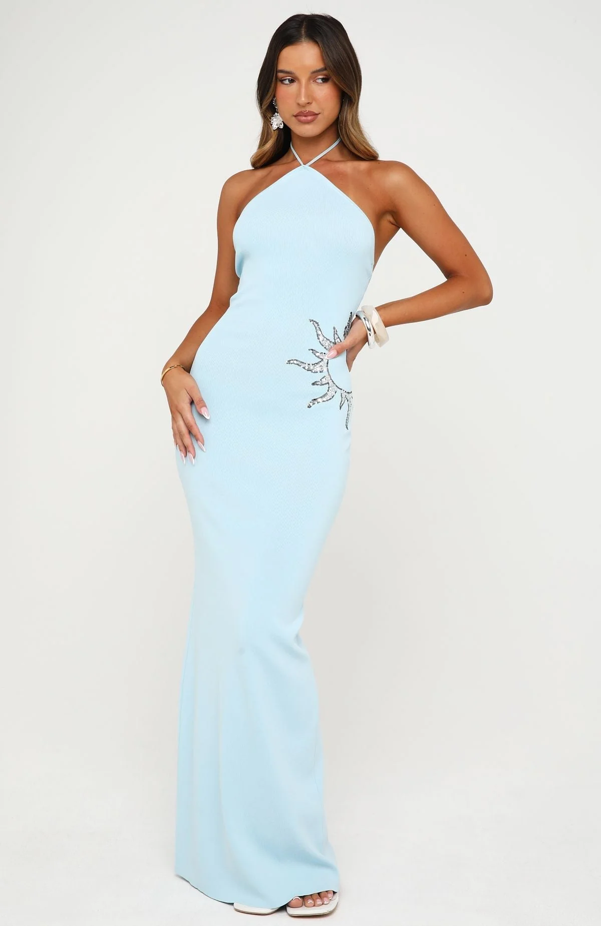 Sunflare Knit Maxi Dress Ice Blue