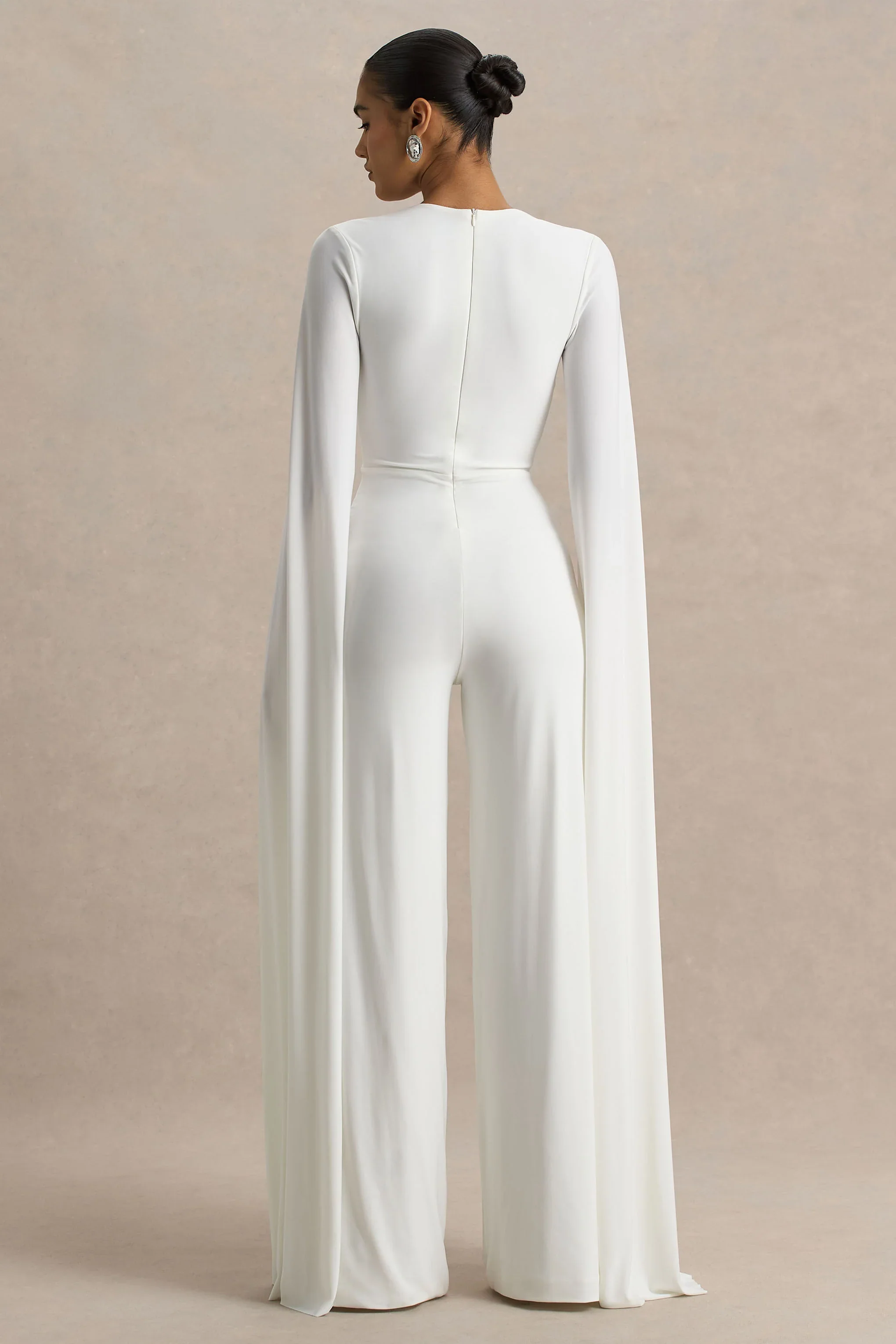 Zara | White Square-Neck Jumpsuit With Cape Sleeves