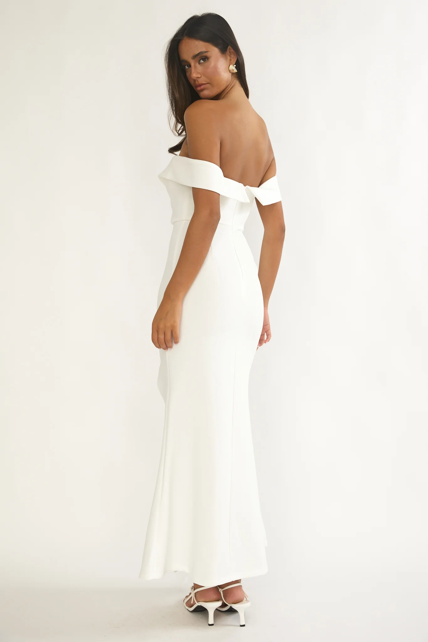 Rider Off-Shoulder Front Split Maxi Dress White