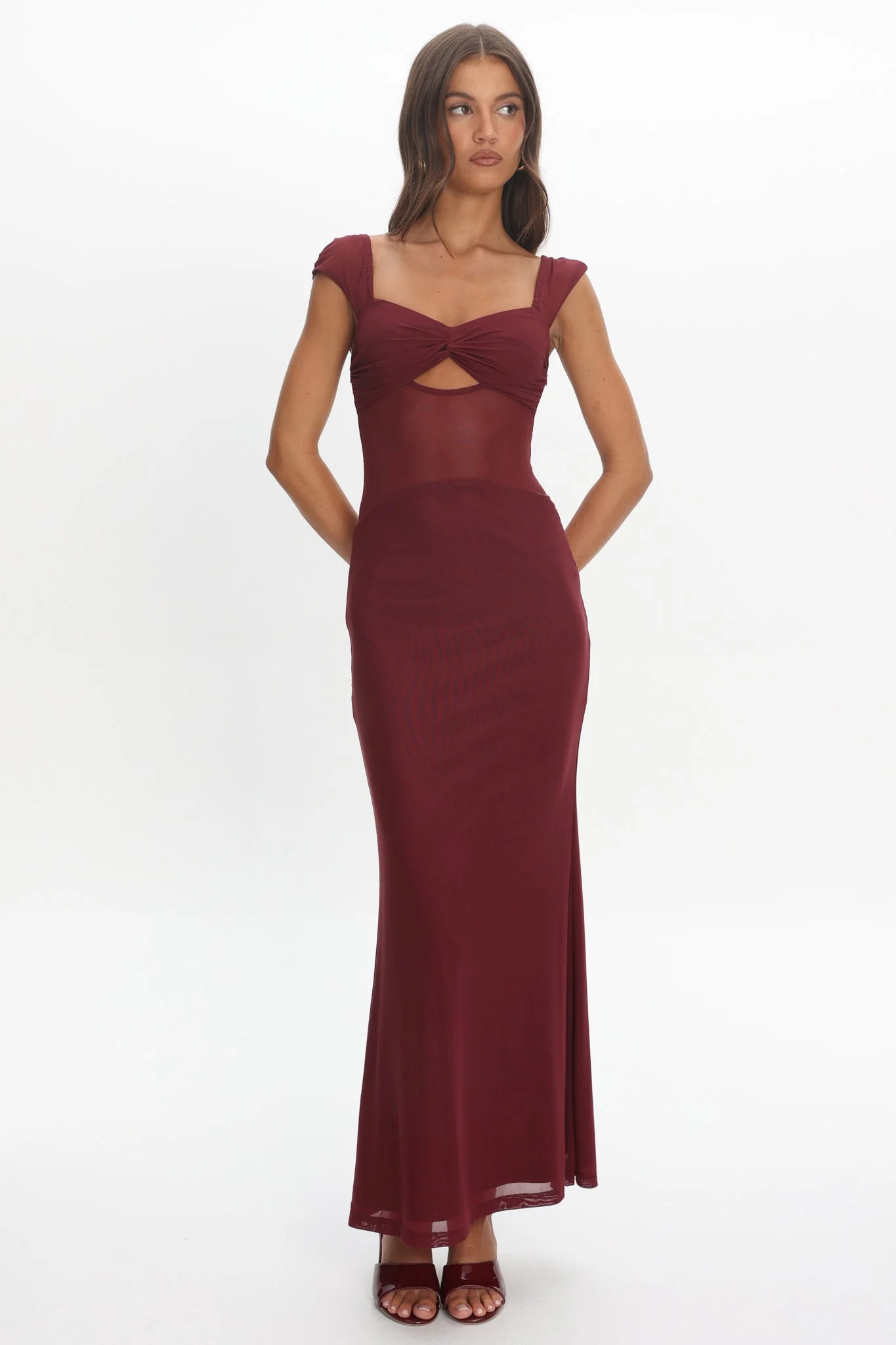 Renella Mesh Waist Maxi Dress Wine