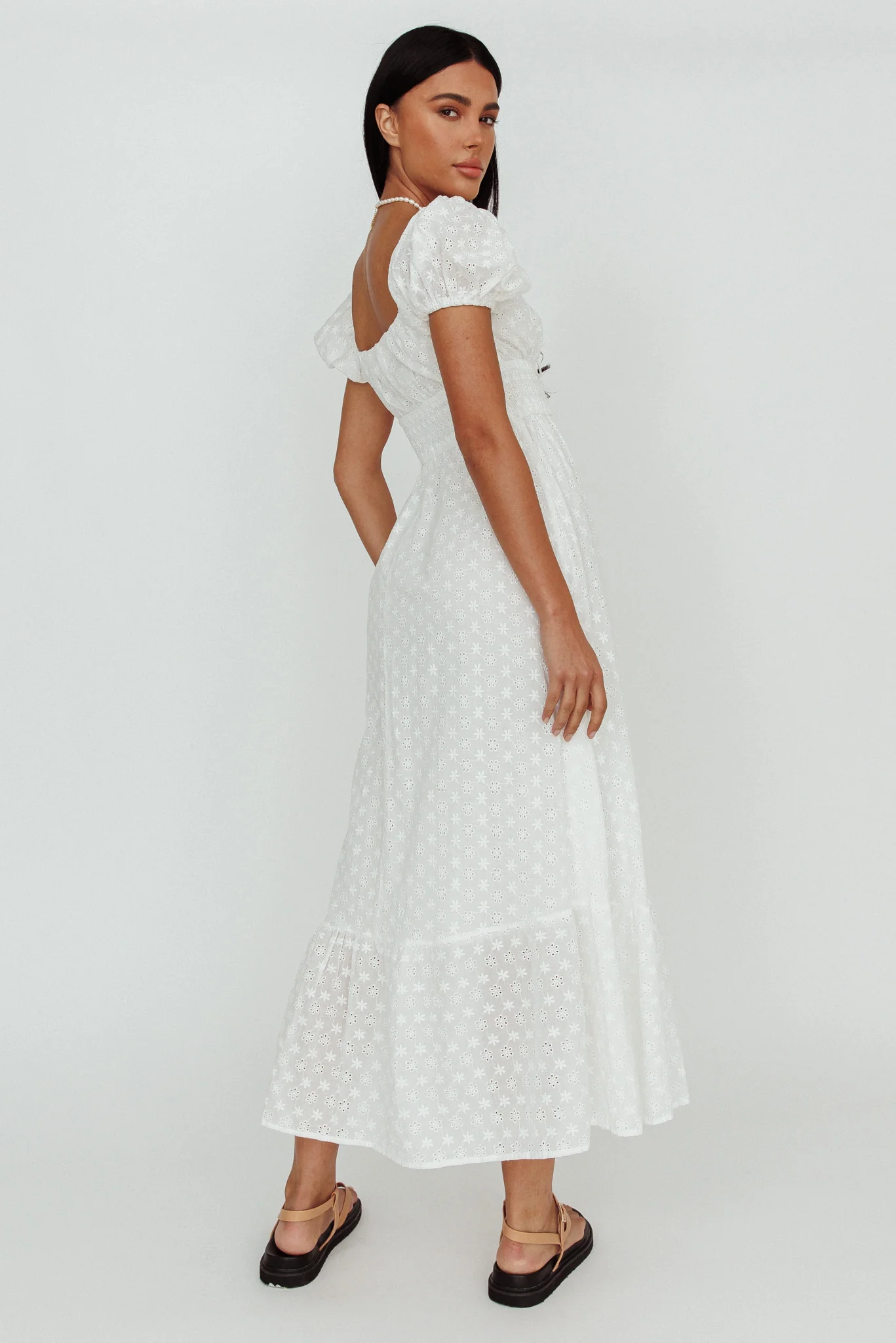 Sia Puff Sleeve Eyelet Maxi Dress White