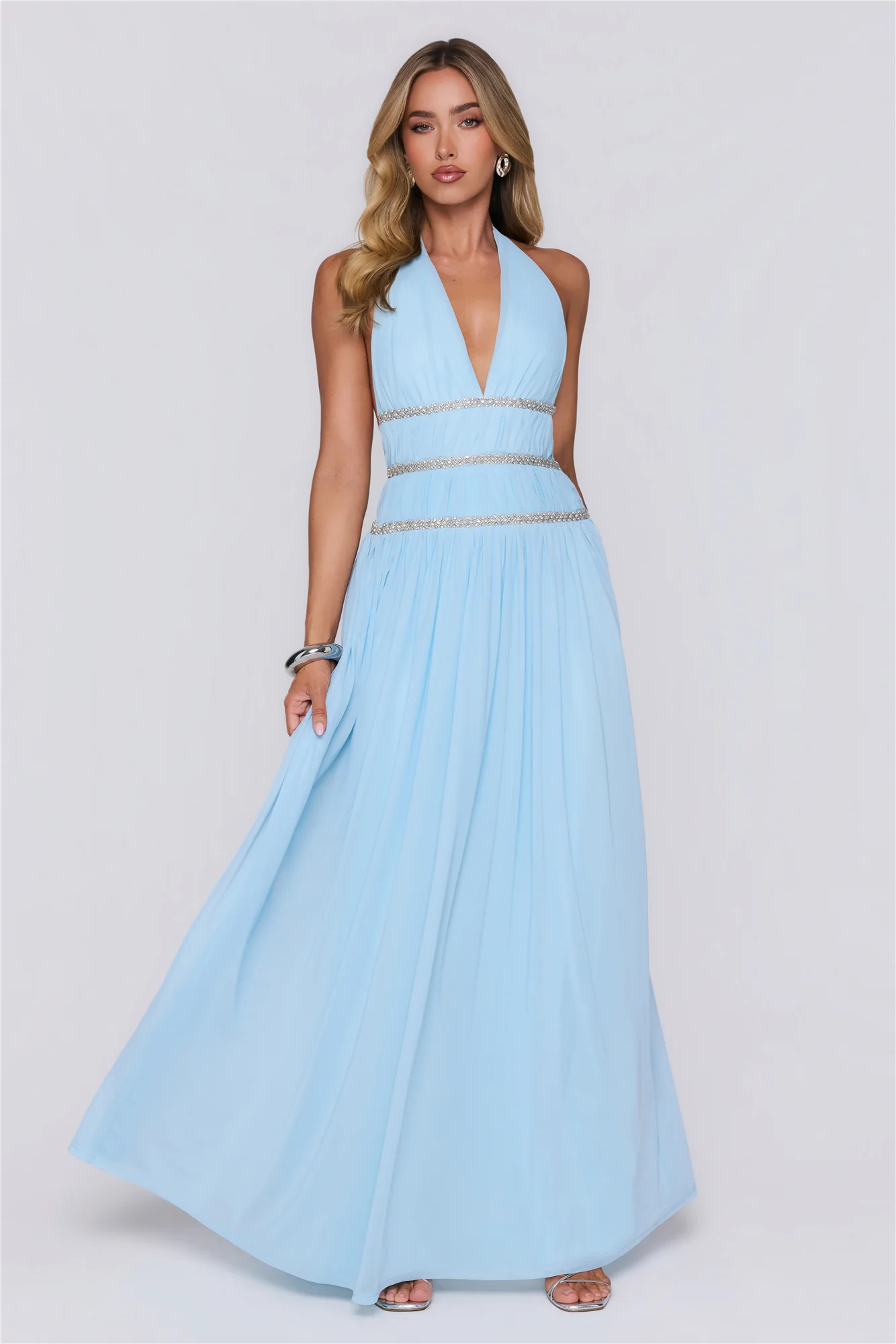 Summer Sparkle Halter Maxi Dress Blue
