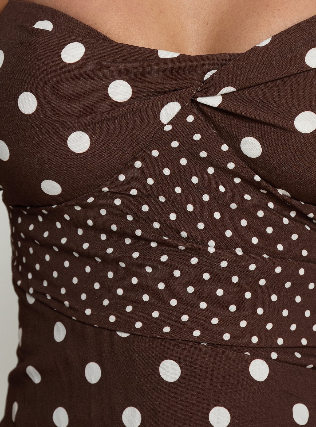 Marguerite Halter Mini Dress Brown Polka Dot - luluinthesky