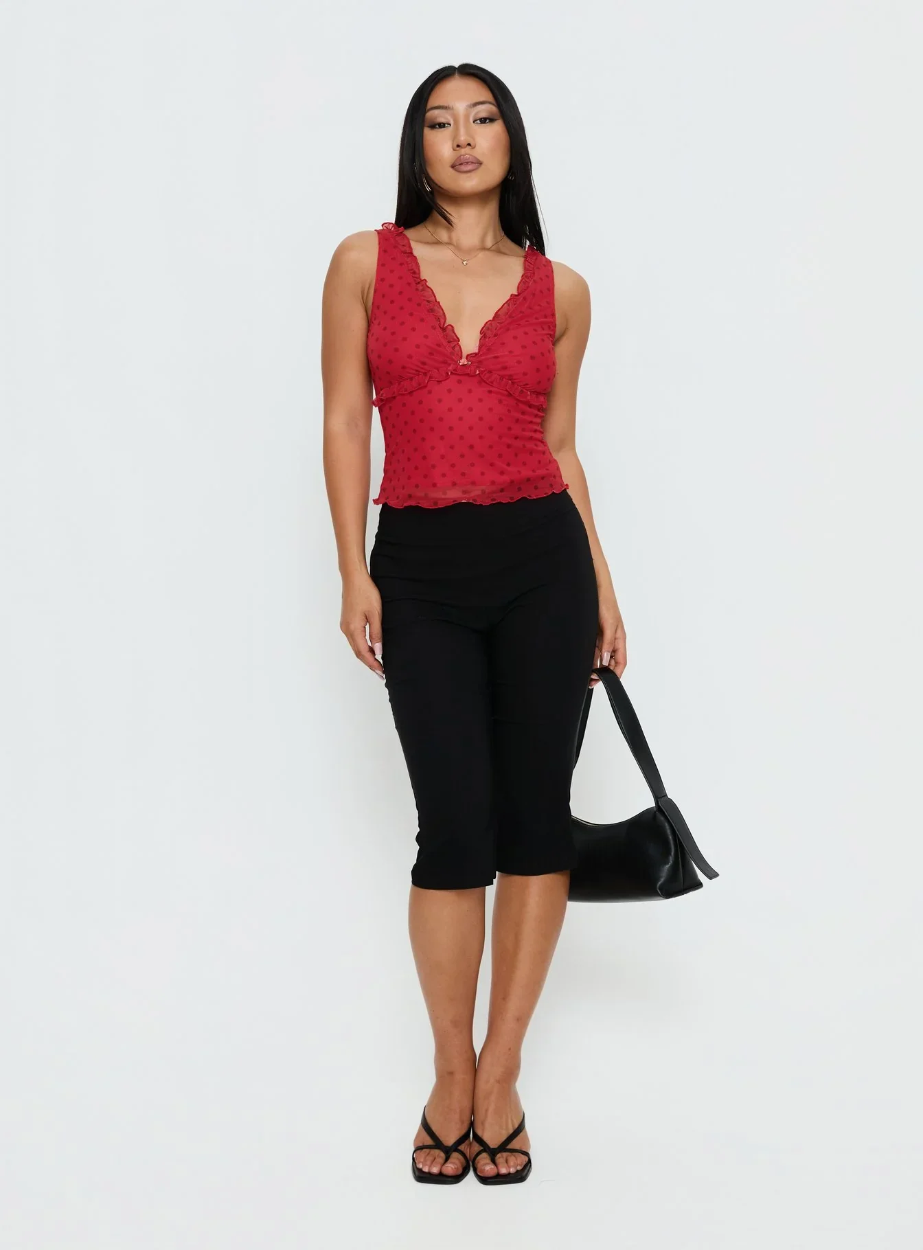 Azira Frill Detail Top Red Polka