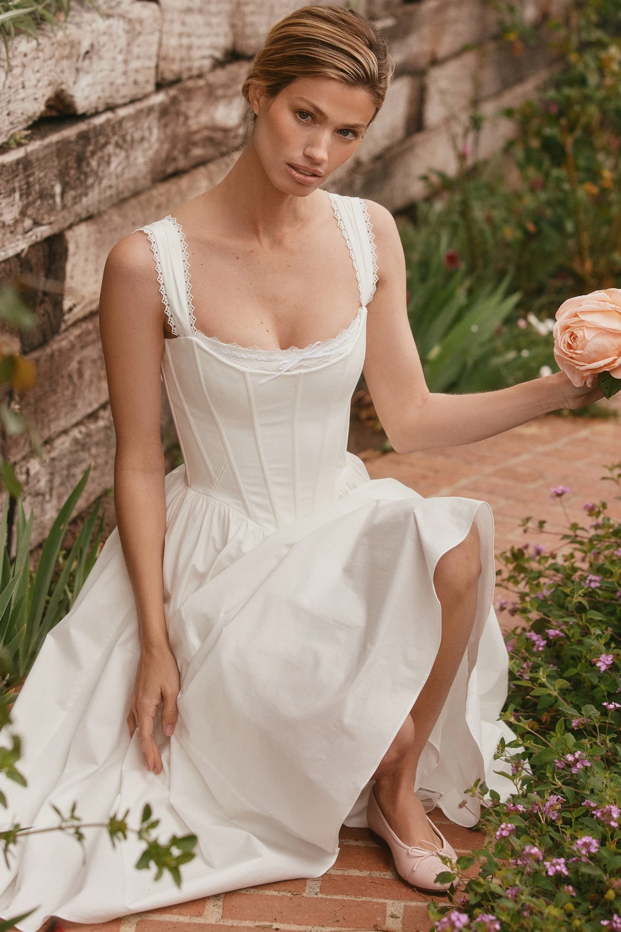 White Stretch Cotton Corset Midi Dress - luluinthesky