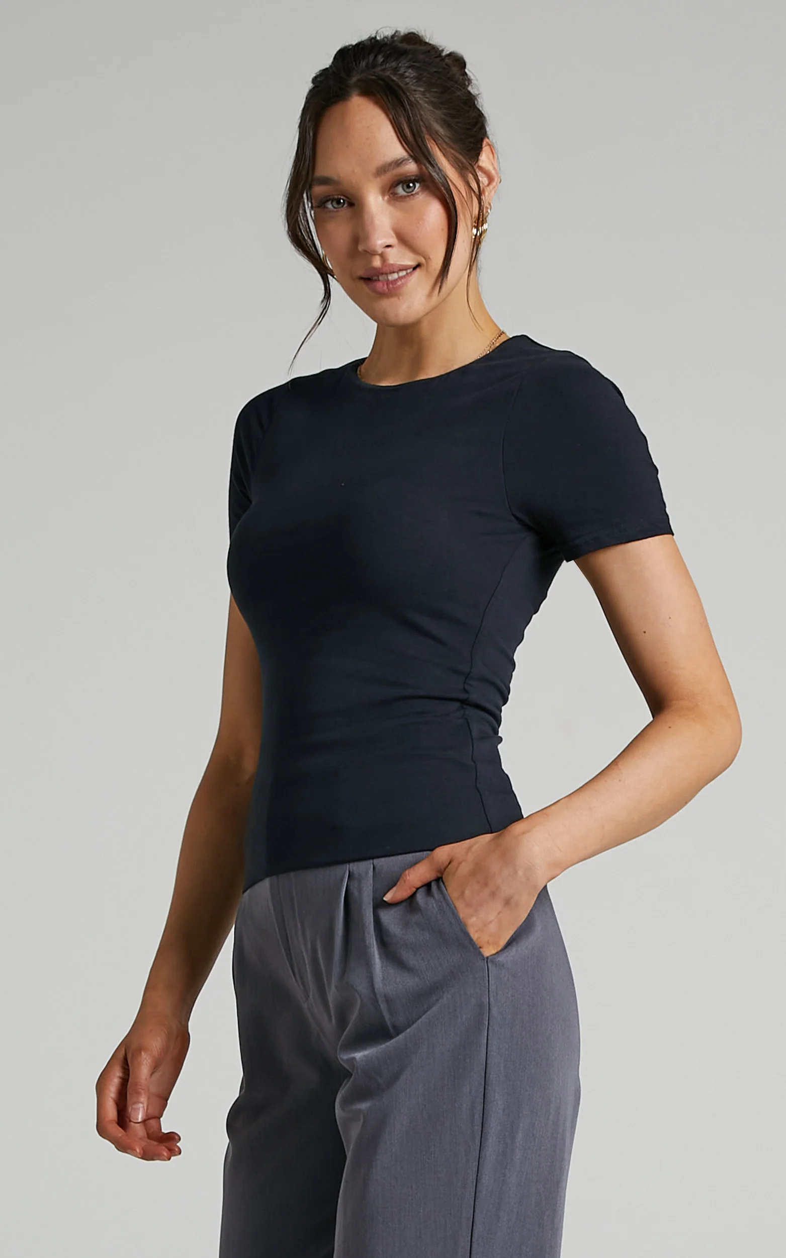 Alexie Tshirt - High Neckline Tshirt in Black