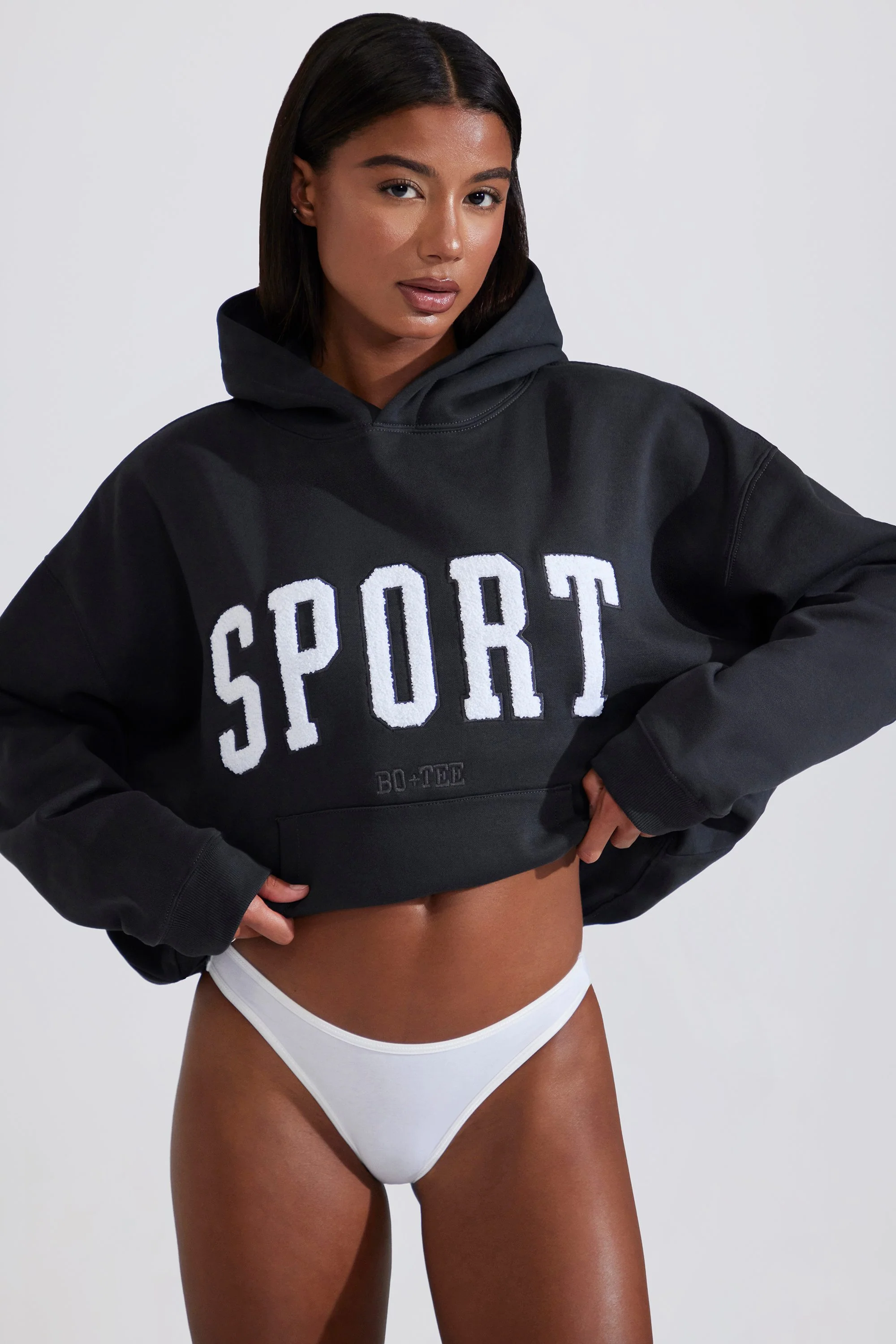 Soft Cotton Fleece Oversized Hoodie in Black