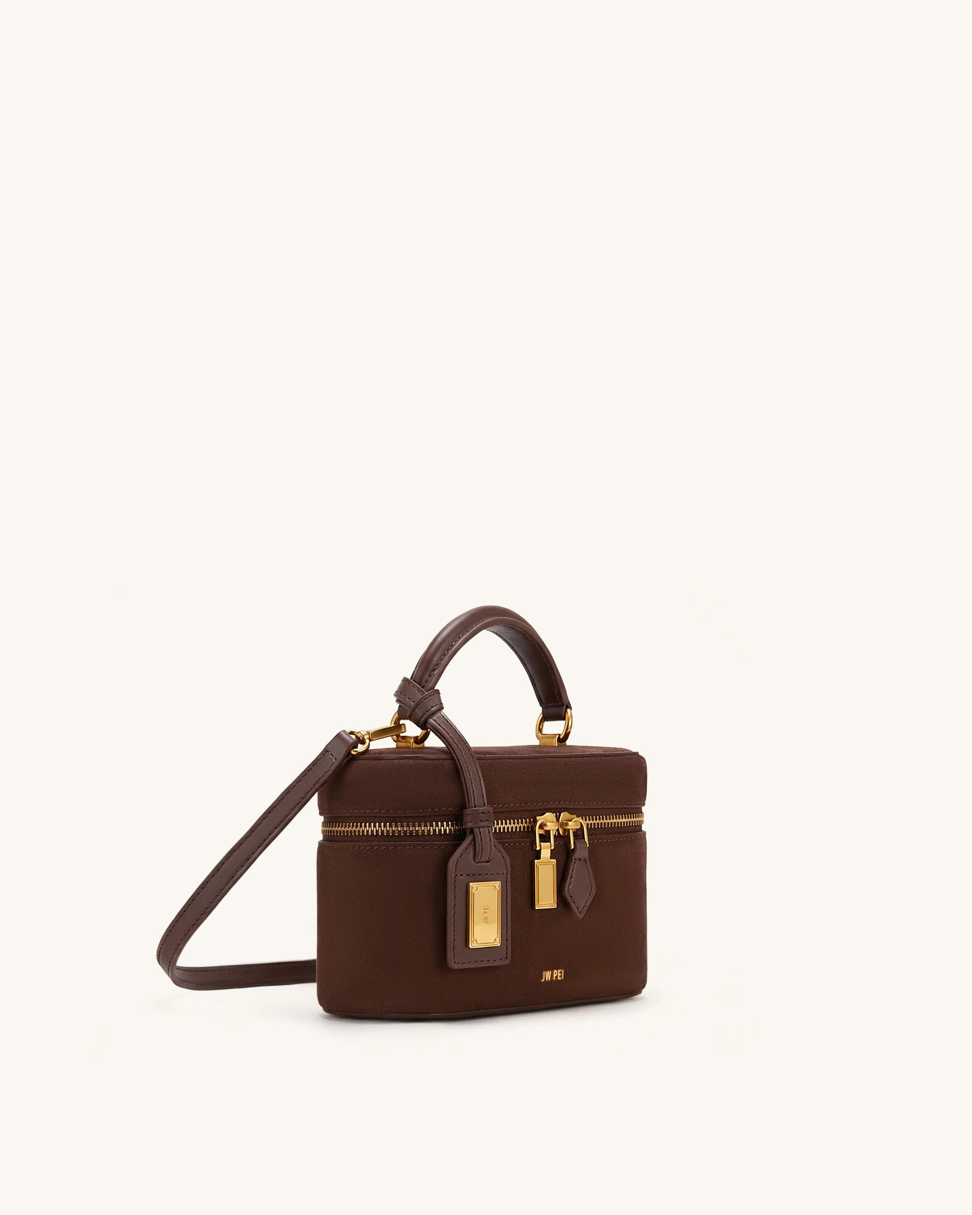 Cleo Faux Suede Box Shape Top Handle Bag - Chocolate Brown