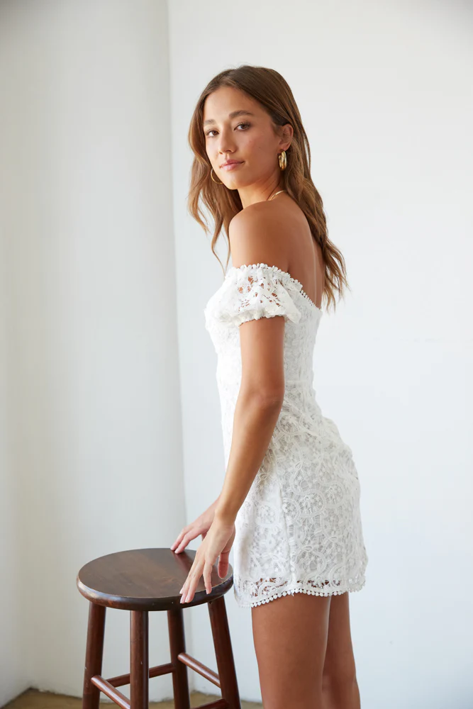 Karlie Lace Puff Sleeve Mini Dress - luluinthesky