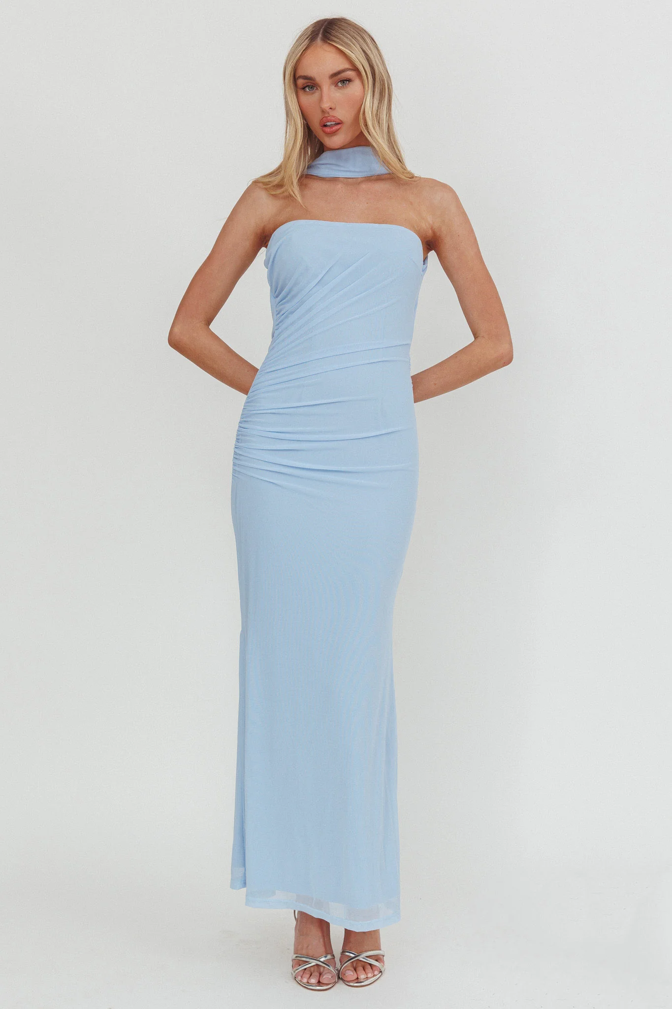 Truth Be Told Reverse Halter Maxi Dress Blue