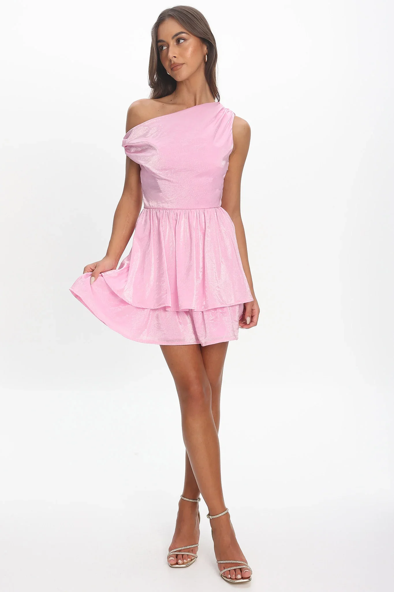 Marmalade Asymmetric Neckline Layered Mini Dress Pink