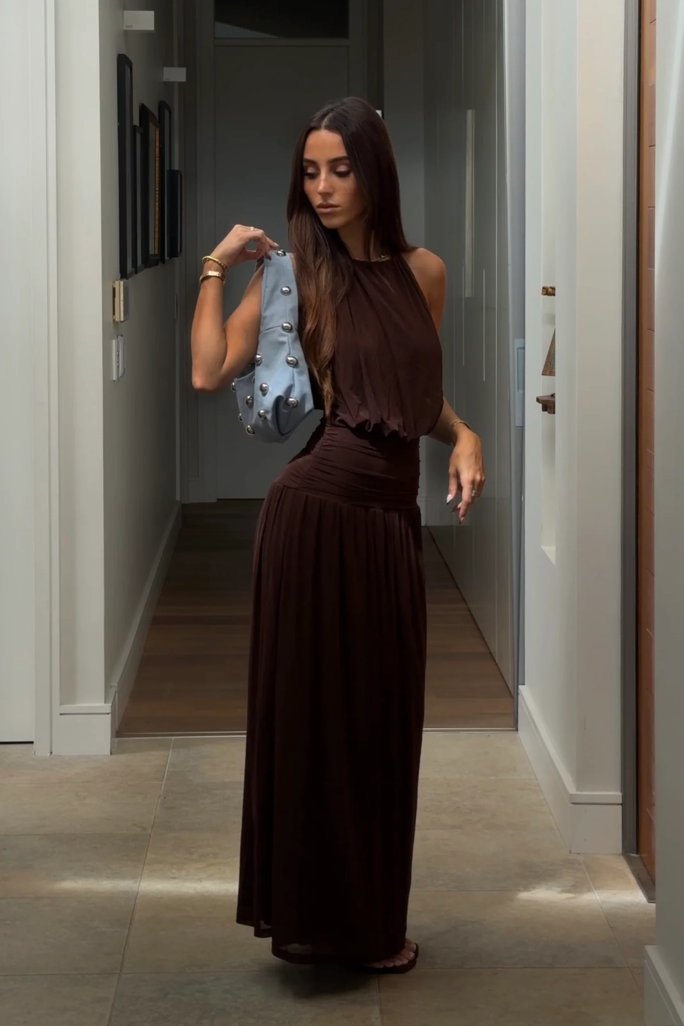 Entangled Backless Halter Maxi Dress Chocolate - luluinthesky
