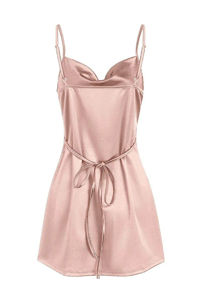 Simple Cowl Neck Champagne Satin Homecoming Dress