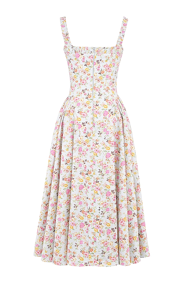 Pale Blue Meadow Print Cotton Midi Sundress