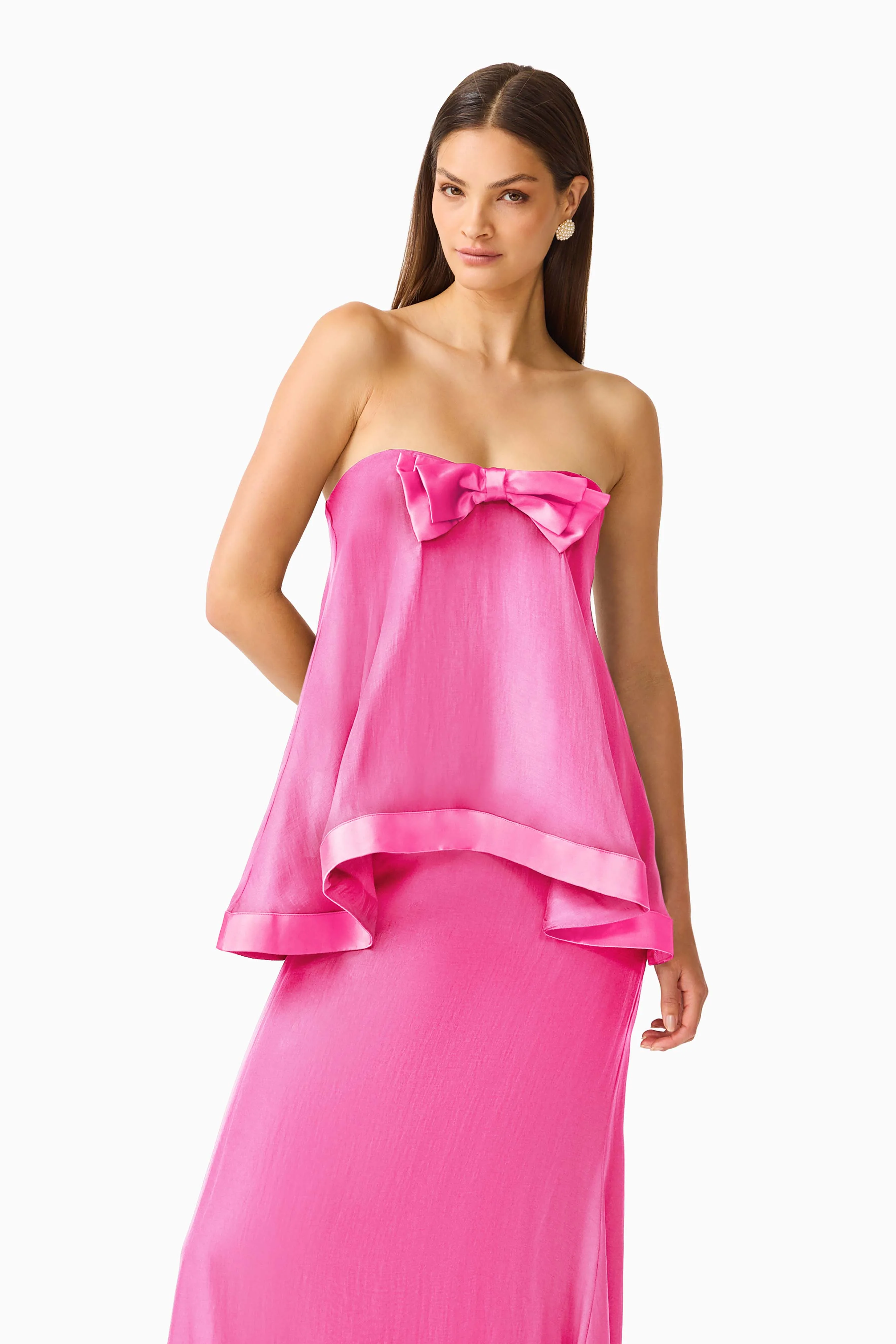 Rosera Satin Bow Maxi Dress in Pink