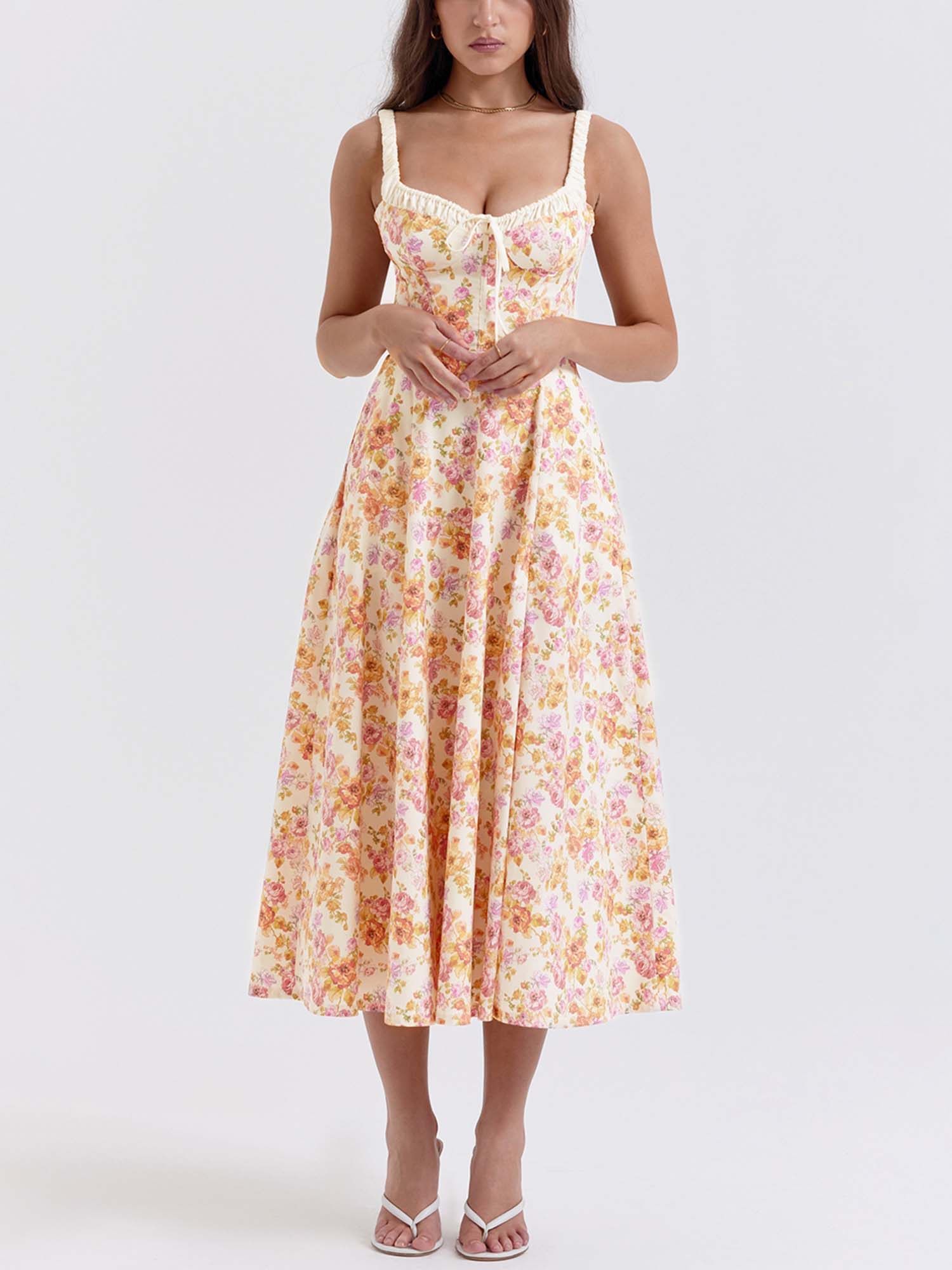 Blossom Whisper Corset Midi Dress