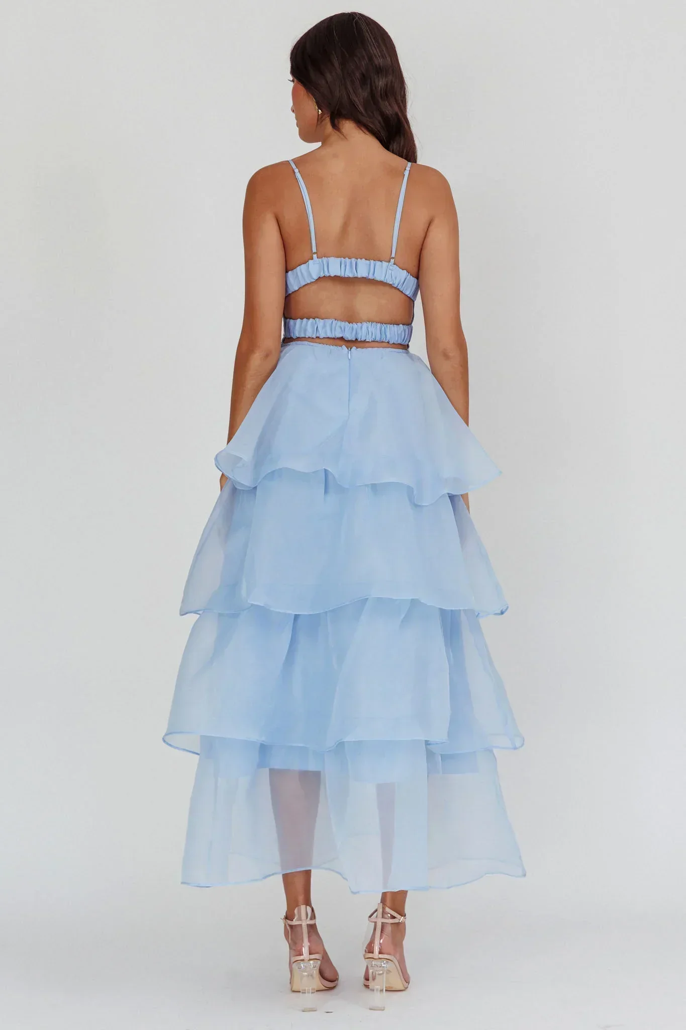 Made For You Tiered Ruffle Midi Dress Blue