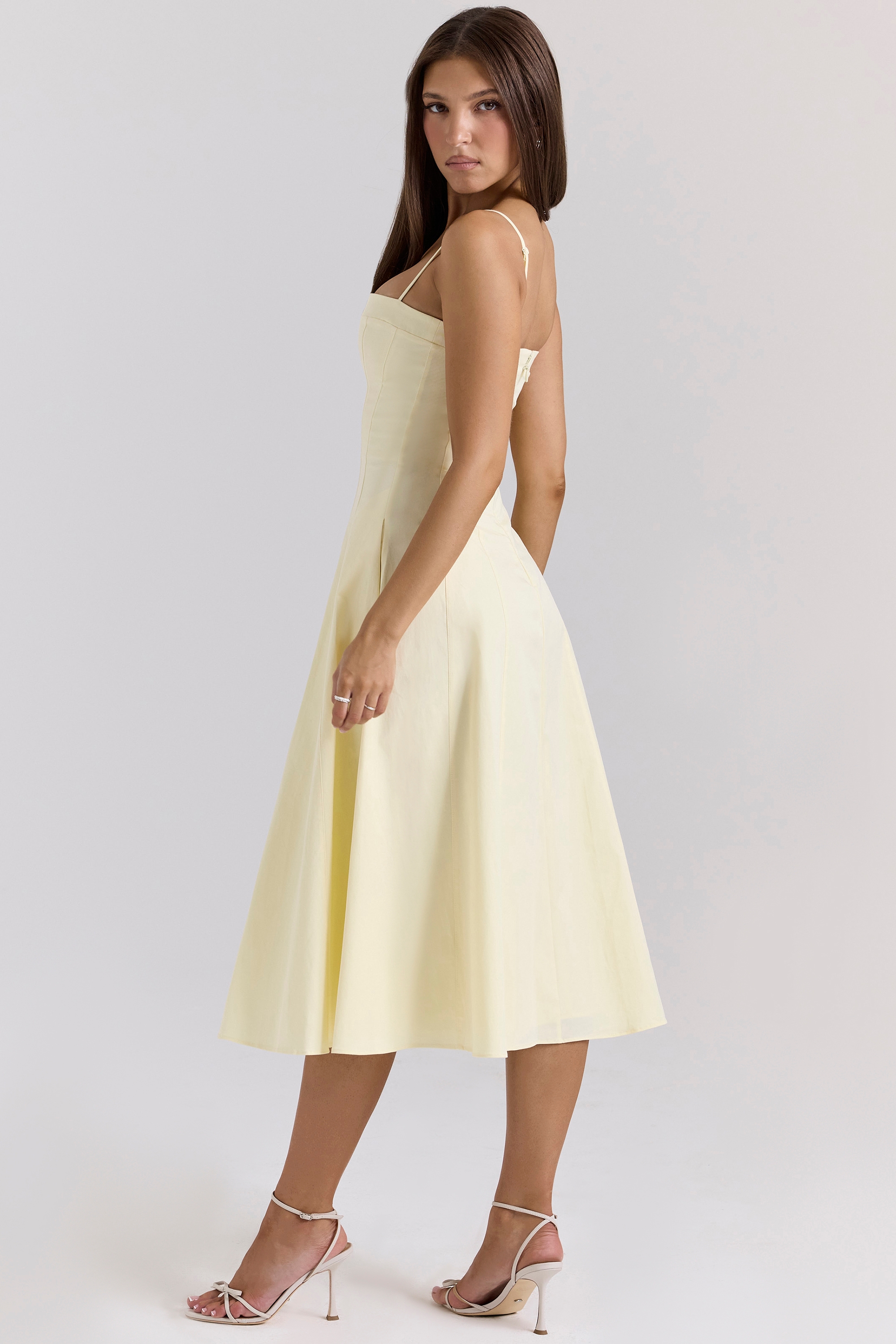 Lemon Stretch Cotton A-Line Midi Sundress