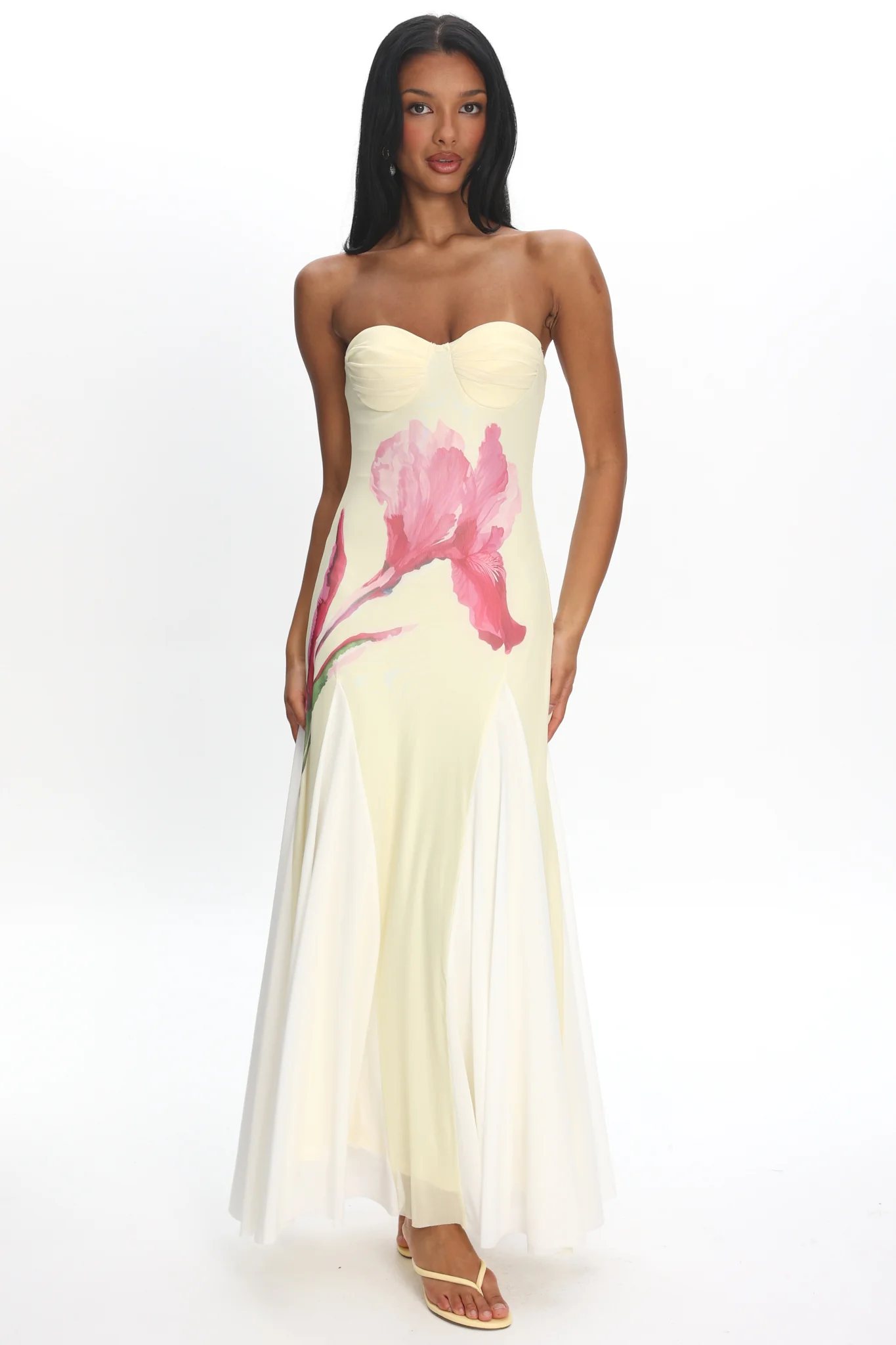 All Mine Godet Hem Maxi Dress Flower Lemon