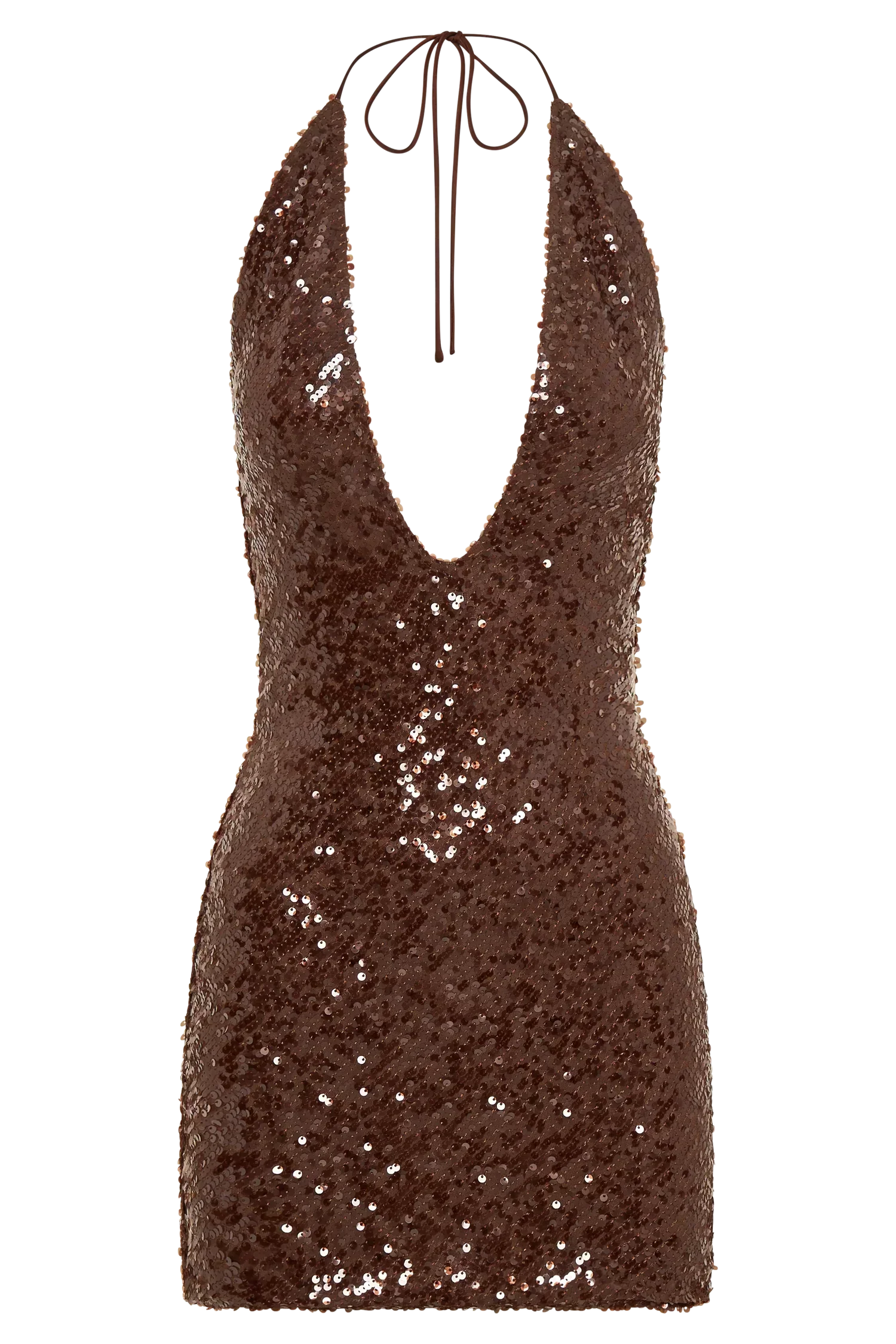 Cecilia Deep V Sequin Mini Dress - Dark Chocolate