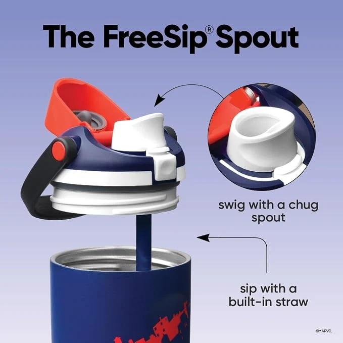Owala Spider-Man FreeSip Sway Insulated Stainless Steel Water Bottle with Two-Way Spout, Built-in Straw and Bucket Handle, Suitable for School and Sports, 30 oz (approx. 850.5 g), BPA-Free, Leak-Proof, Swing