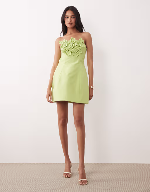 ASOS LUXE bandeau linen corsage detail mini dress in pistachio - luluinthesky