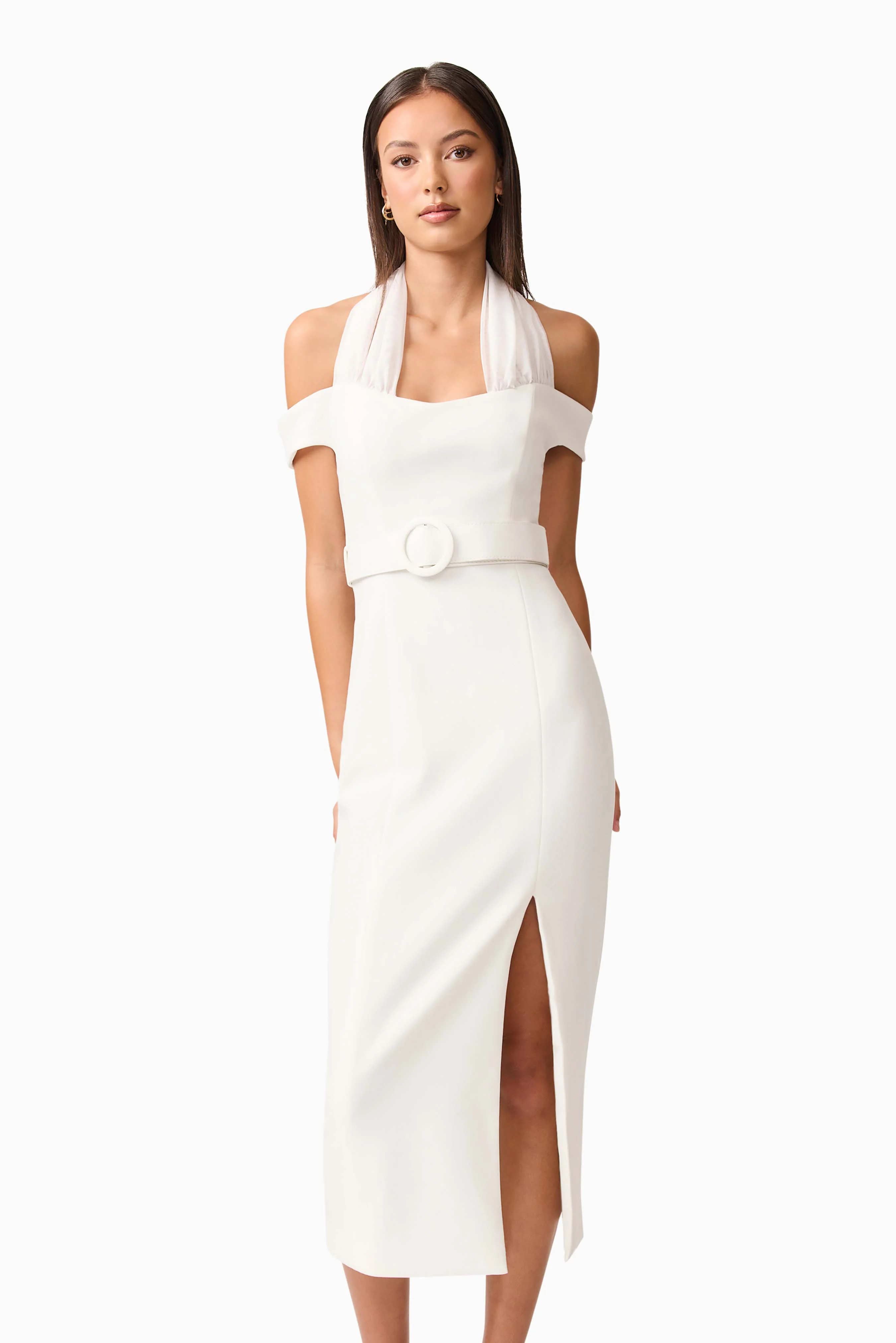 Ruby Halter Midi Dress in White