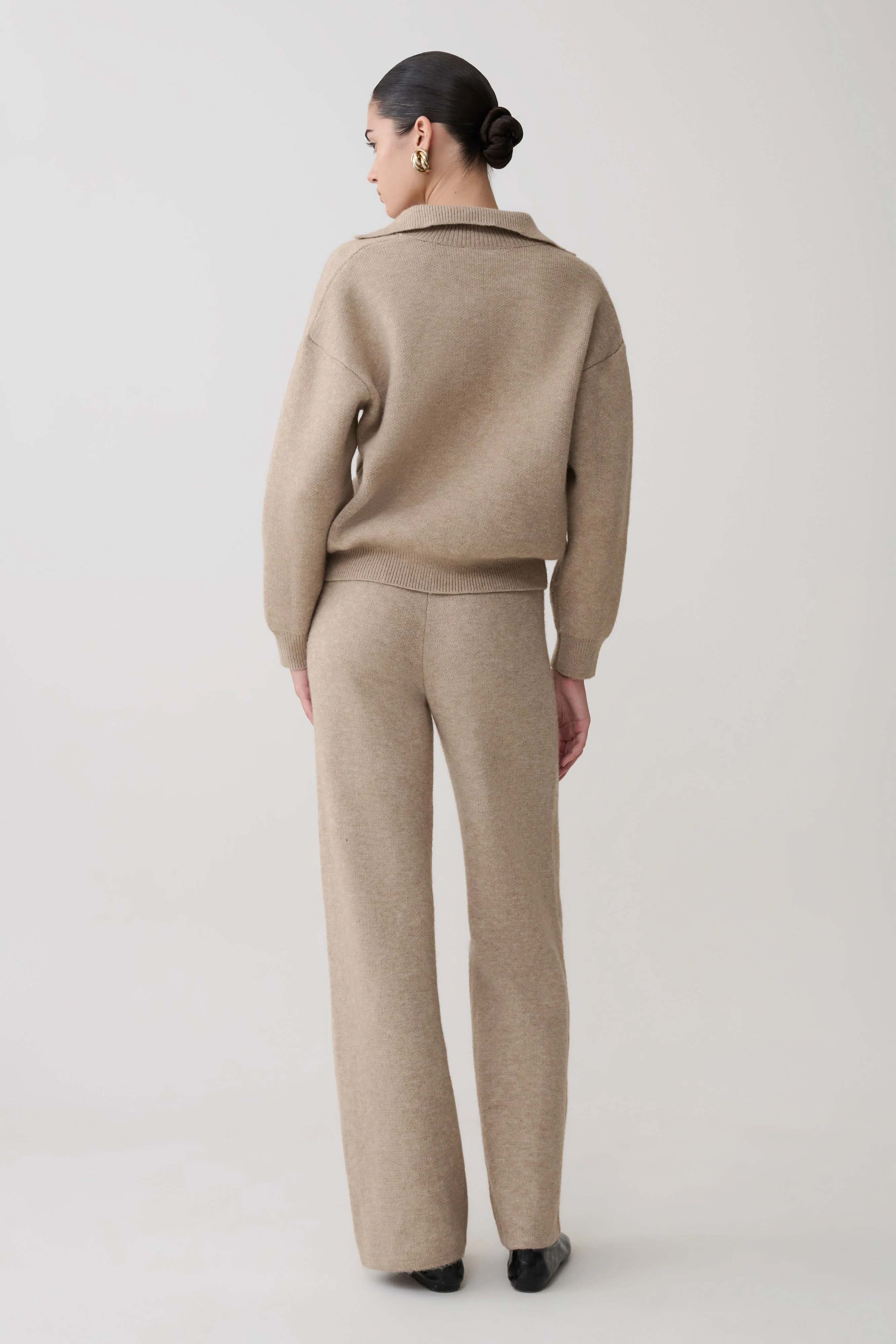 Evan Knit Wide Leg Pants - Beige Marle