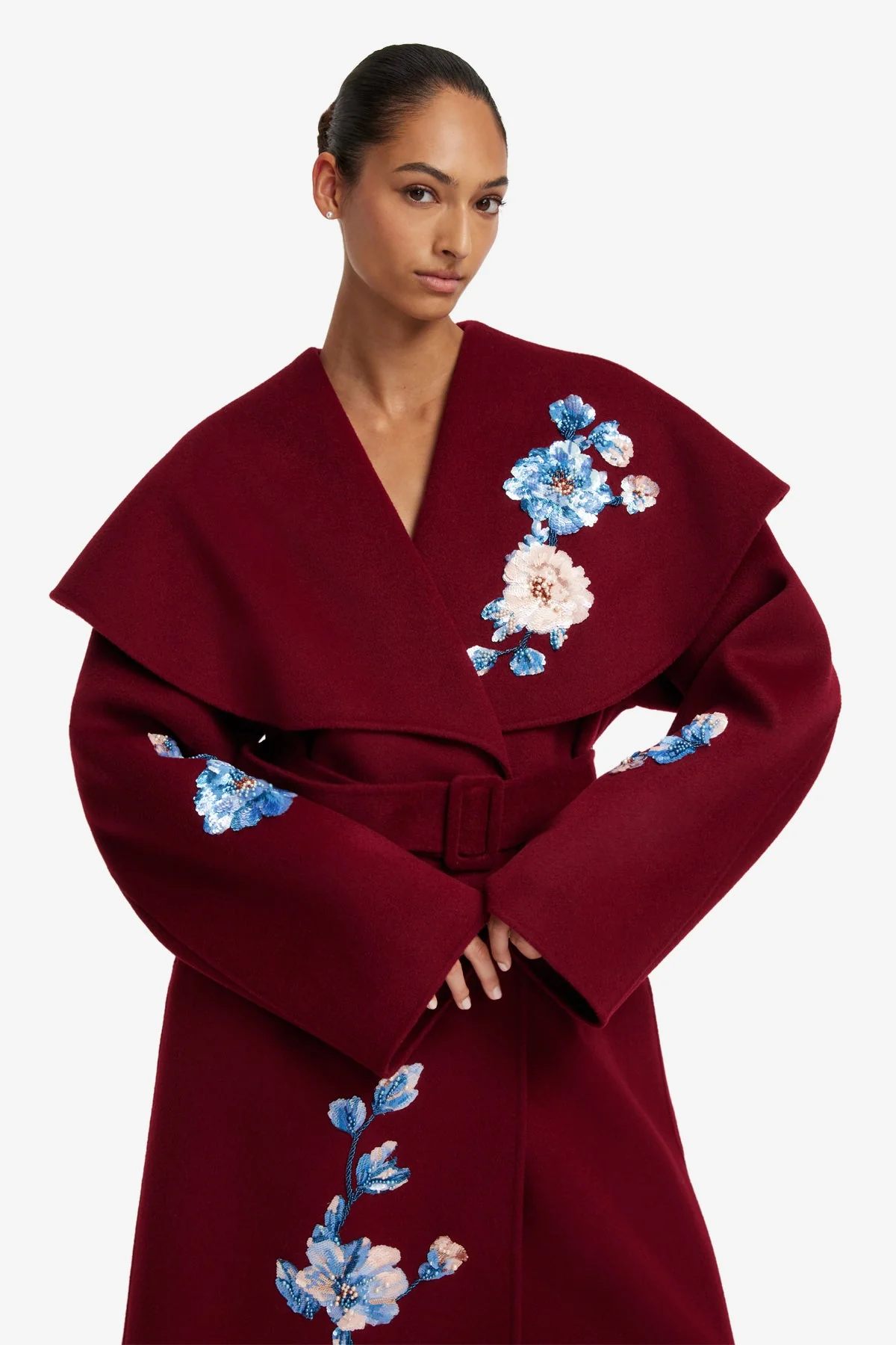 Joan Embroidered Wool Coat - Cosmos Print
