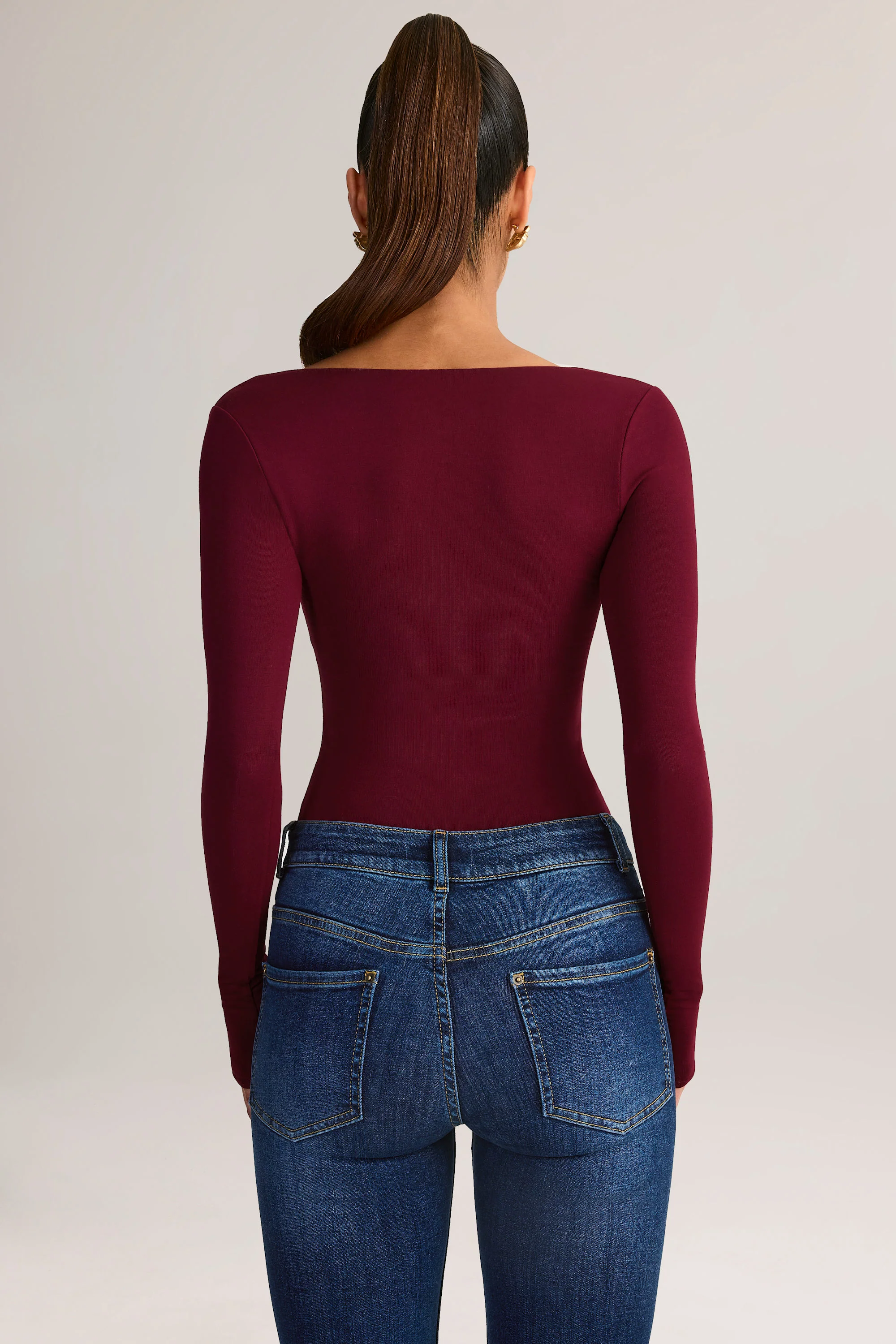 Modal Square-Neck Long-Sleeve Top in Wine