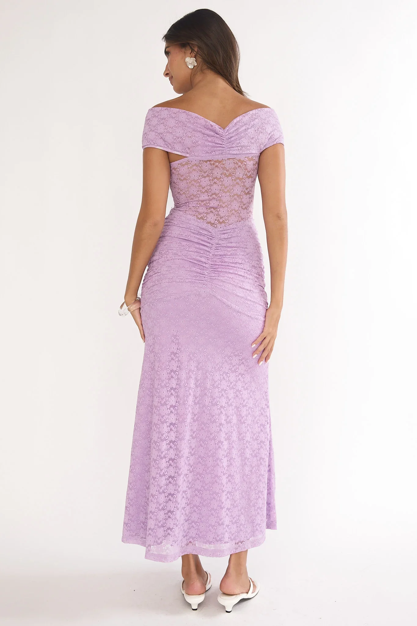 Kamilah Ruched Lace Maxi Dress Lilac