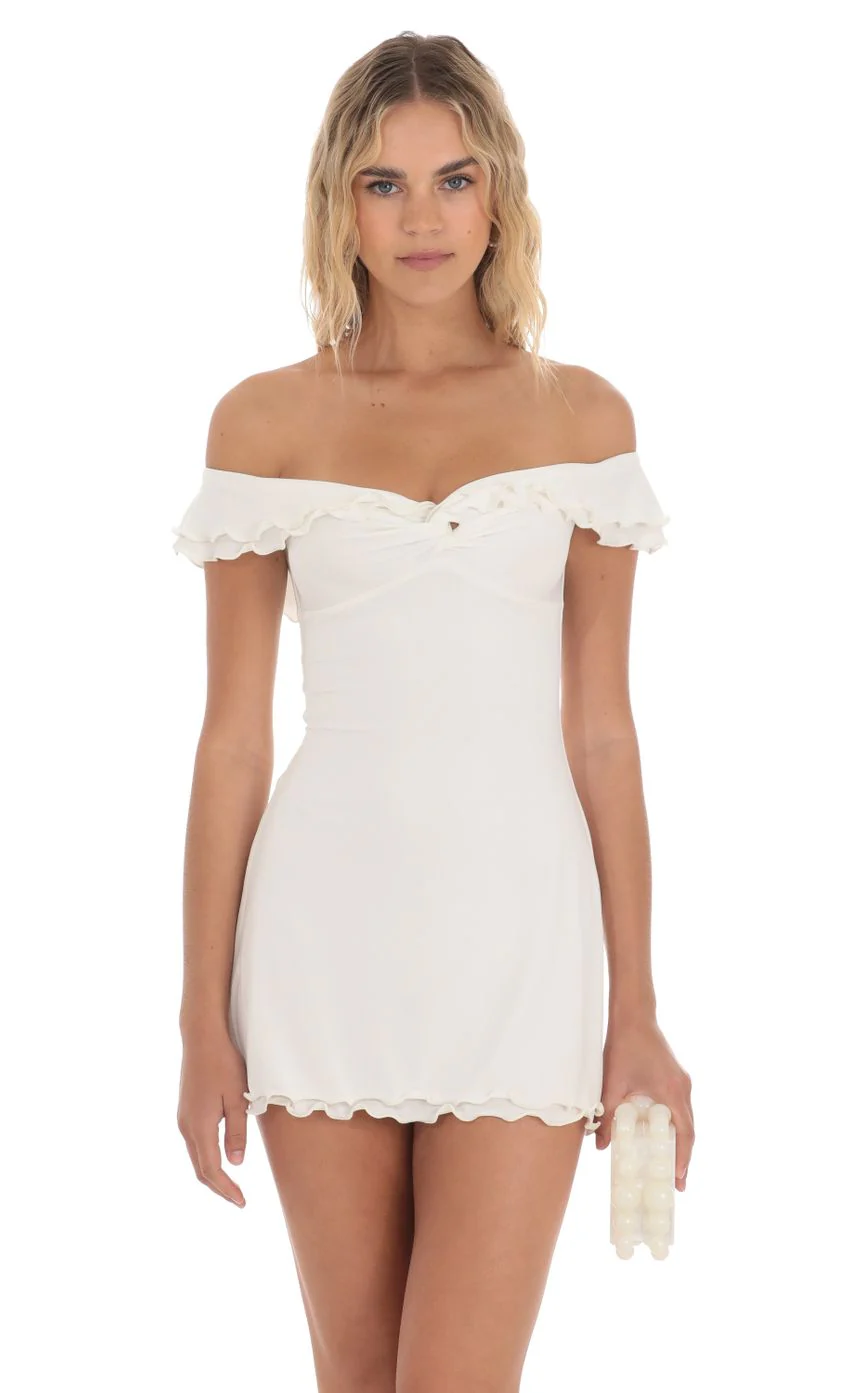 Off Shoulder Twist Dress in White - luluinthesky