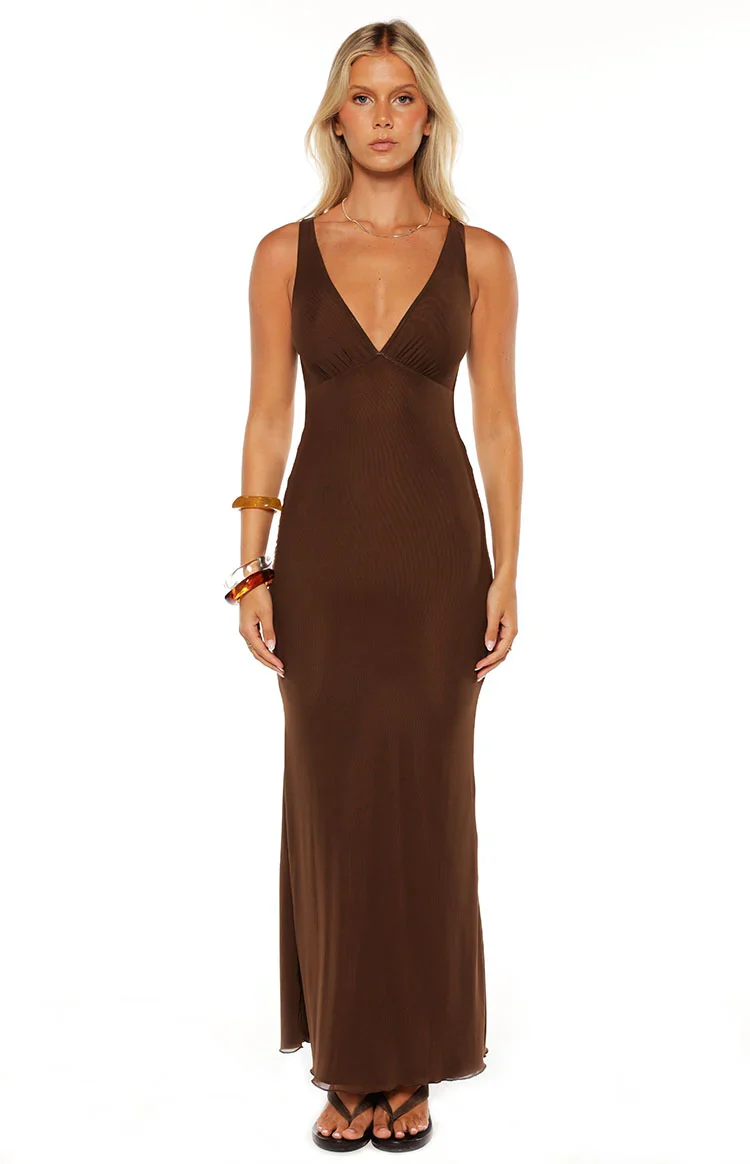 Sunflower Brown Mesh Maxi Dress