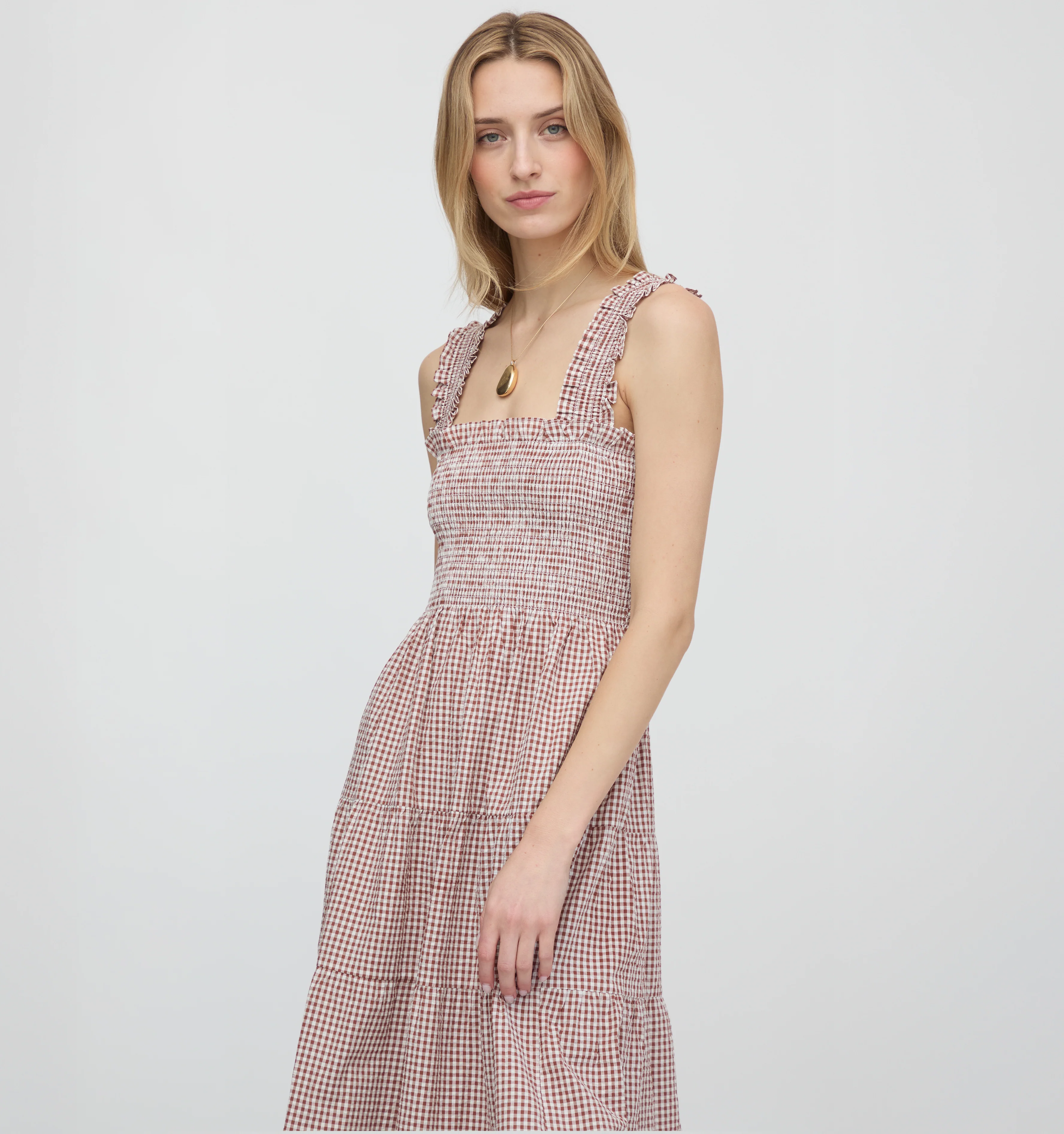 The Goldie Nap Dress - Cognac Gingham
