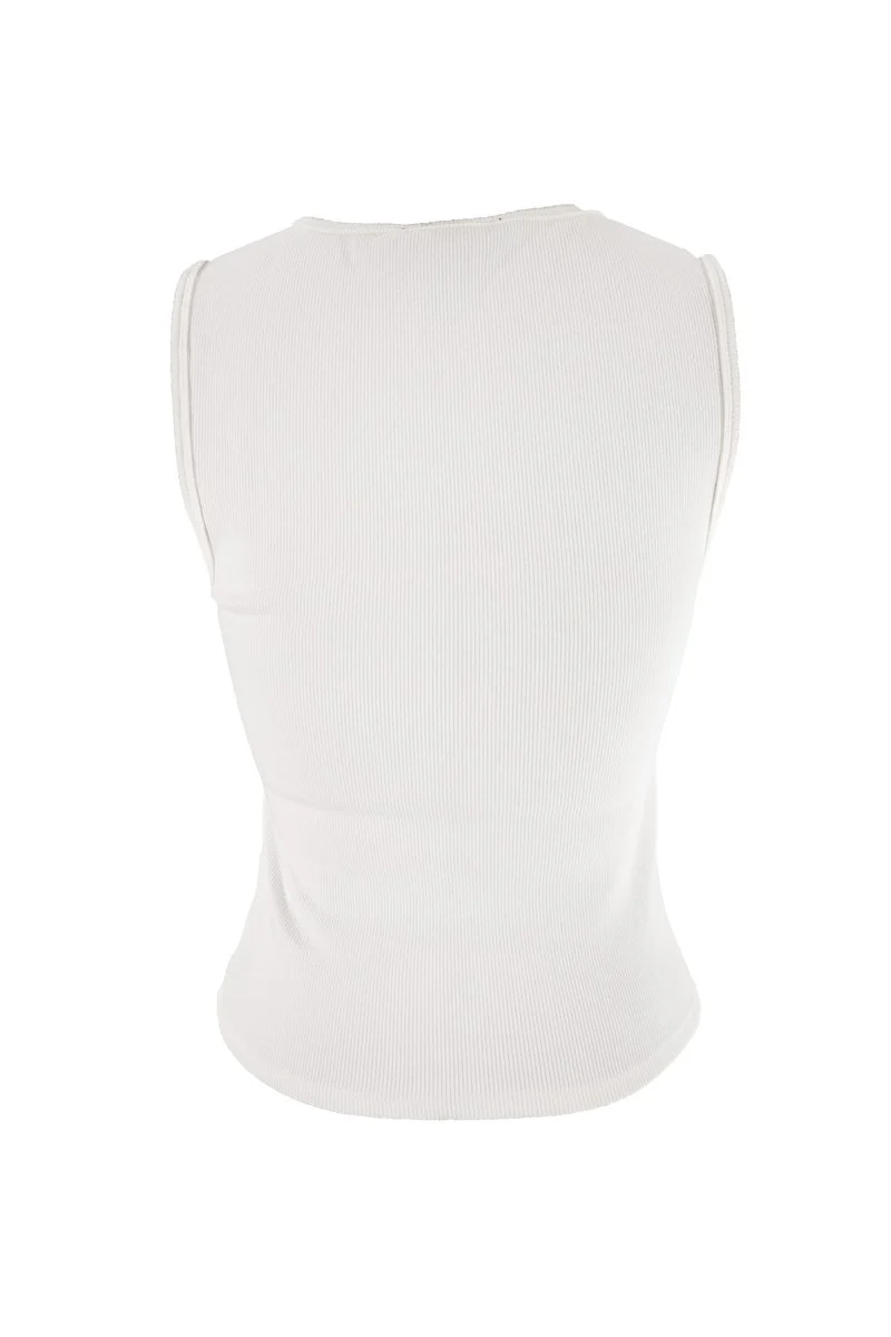 Sleeveless Lace-Up V-Neck Top