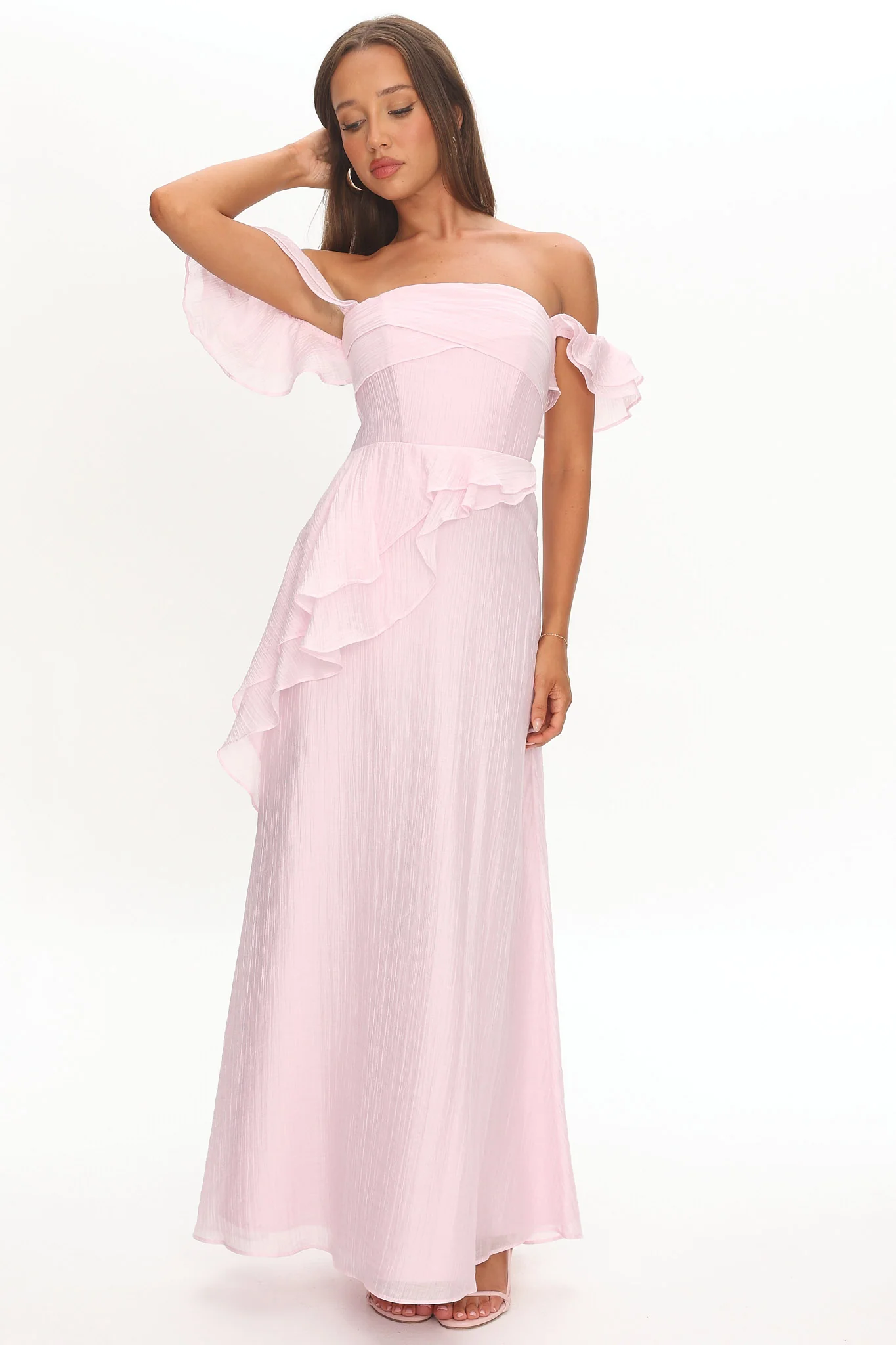 Natale Off-Shoulder Ruffle Maxi Dress Pink