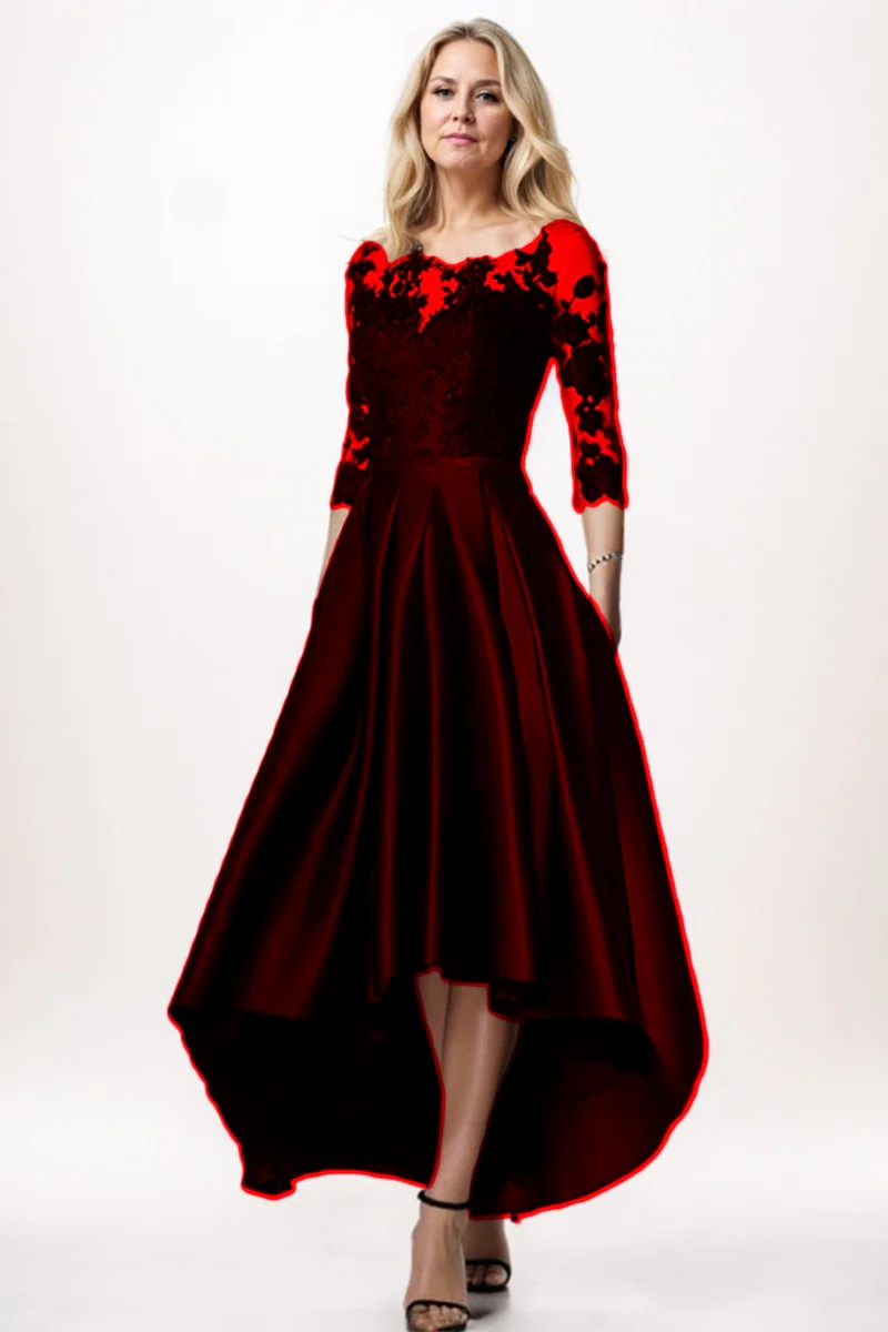 A-Line High-Low Satin Mother Dress CM0244