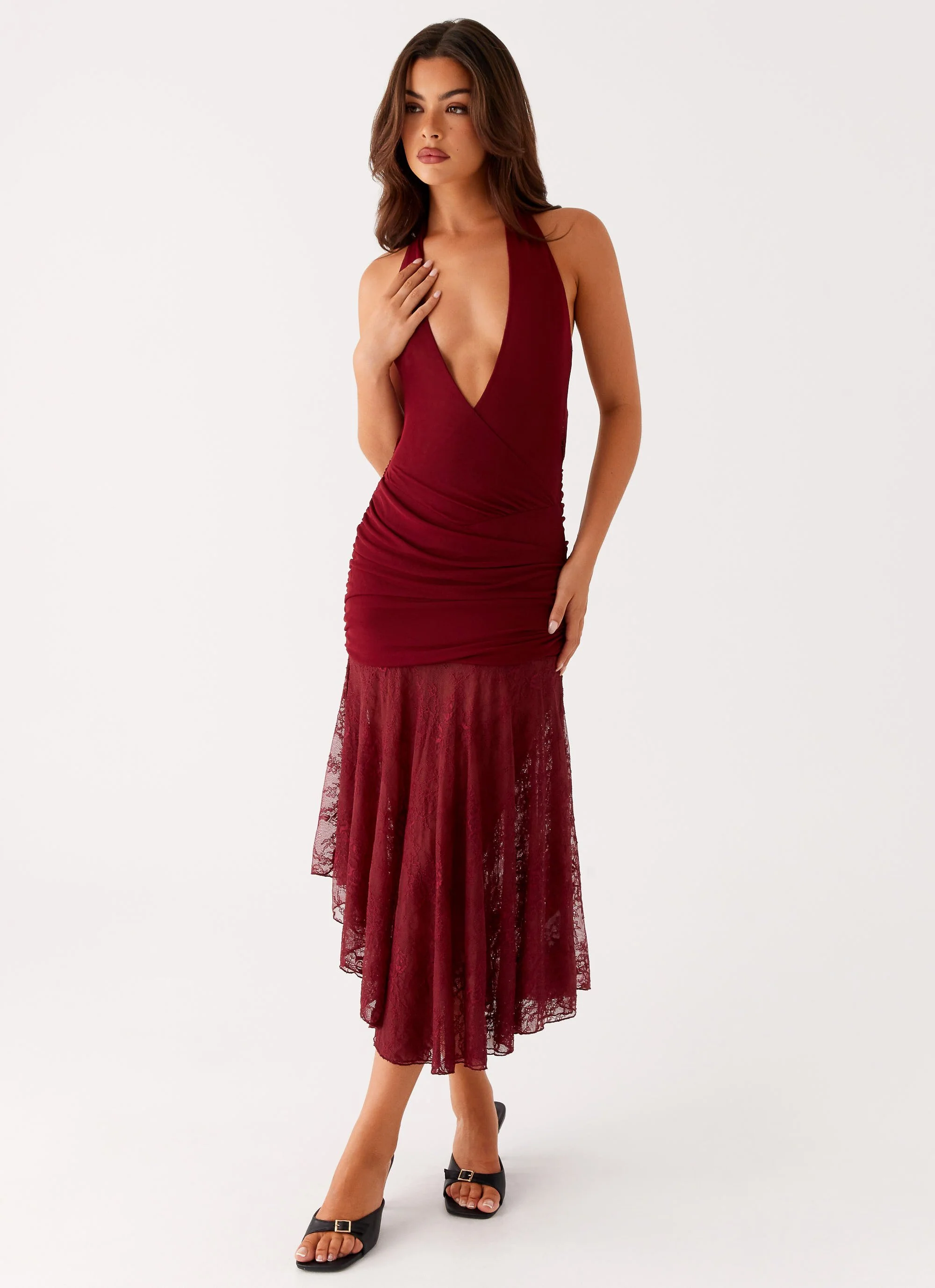 Burnout Midi Dress - Maroon