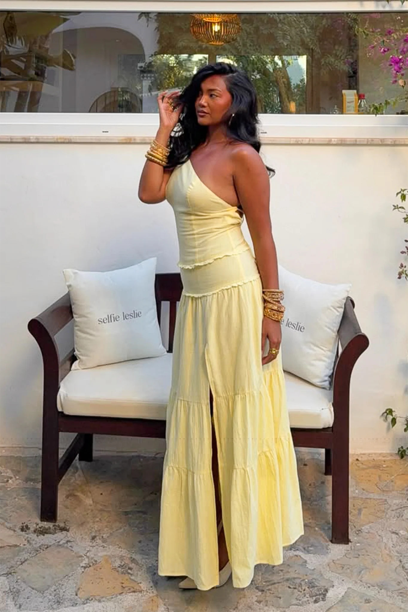 Rico One-Shoulder Strappy Back Maxi Dress Butter - luluinthesky